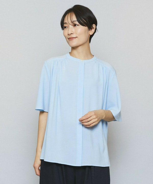 【Lサイズ】ソフトジョーゼットギャザーブラウス 詳細画像 サックスブルー 2