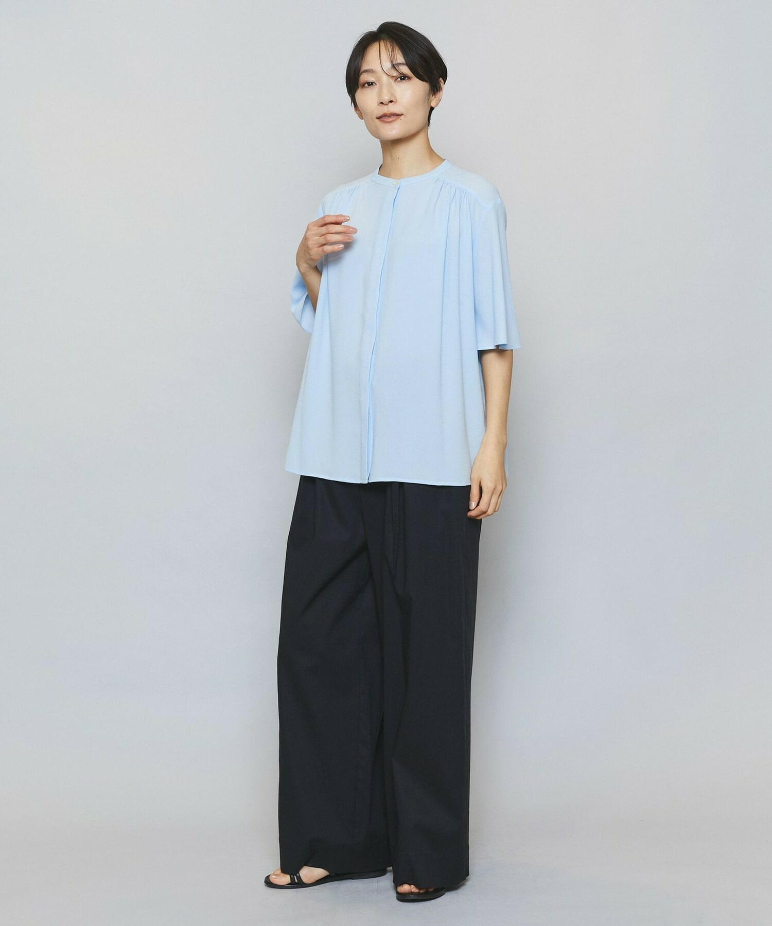 【MOGA】【Lサイズ】ソフトジョーゼットギャザーブラウス 詳細画像 ダークグレー 1