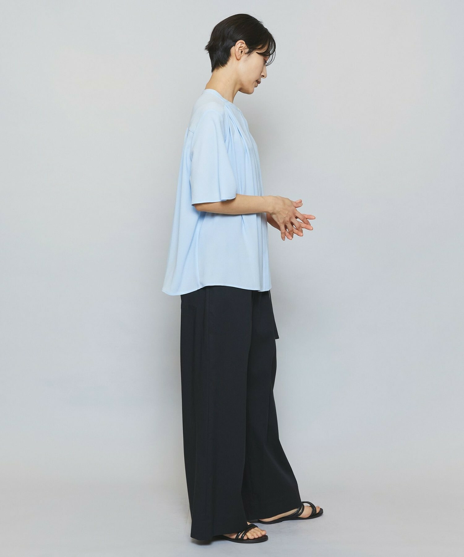 【MOGA】【Lサイズ】ソフトジョーゼットギャザーブラウス 詳細画像 ダークグレー 13