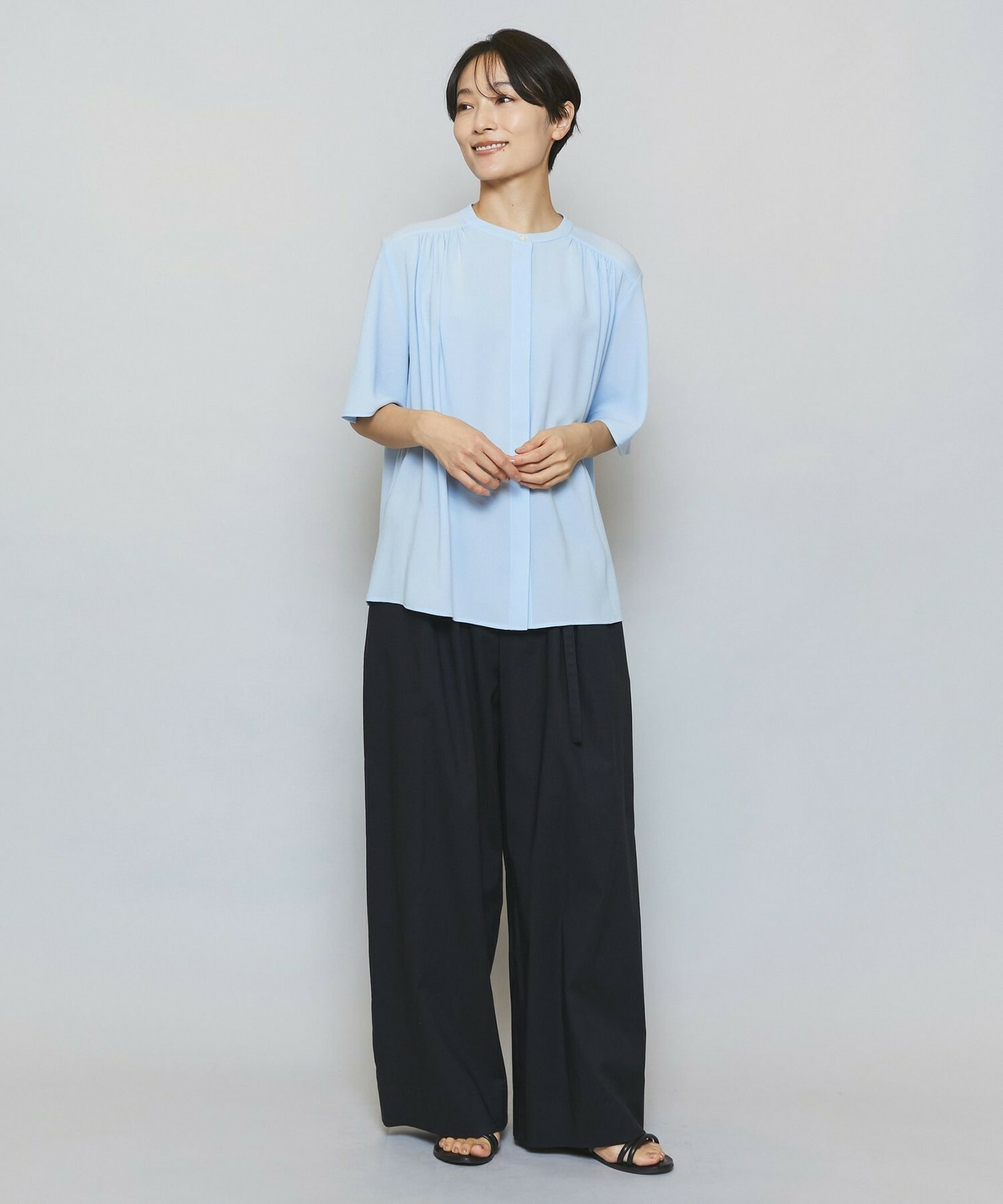 【MOGA】【Lサイズ】ソフトジョーゼットギャザーブラウス 詳細画像 ダークグレー 2