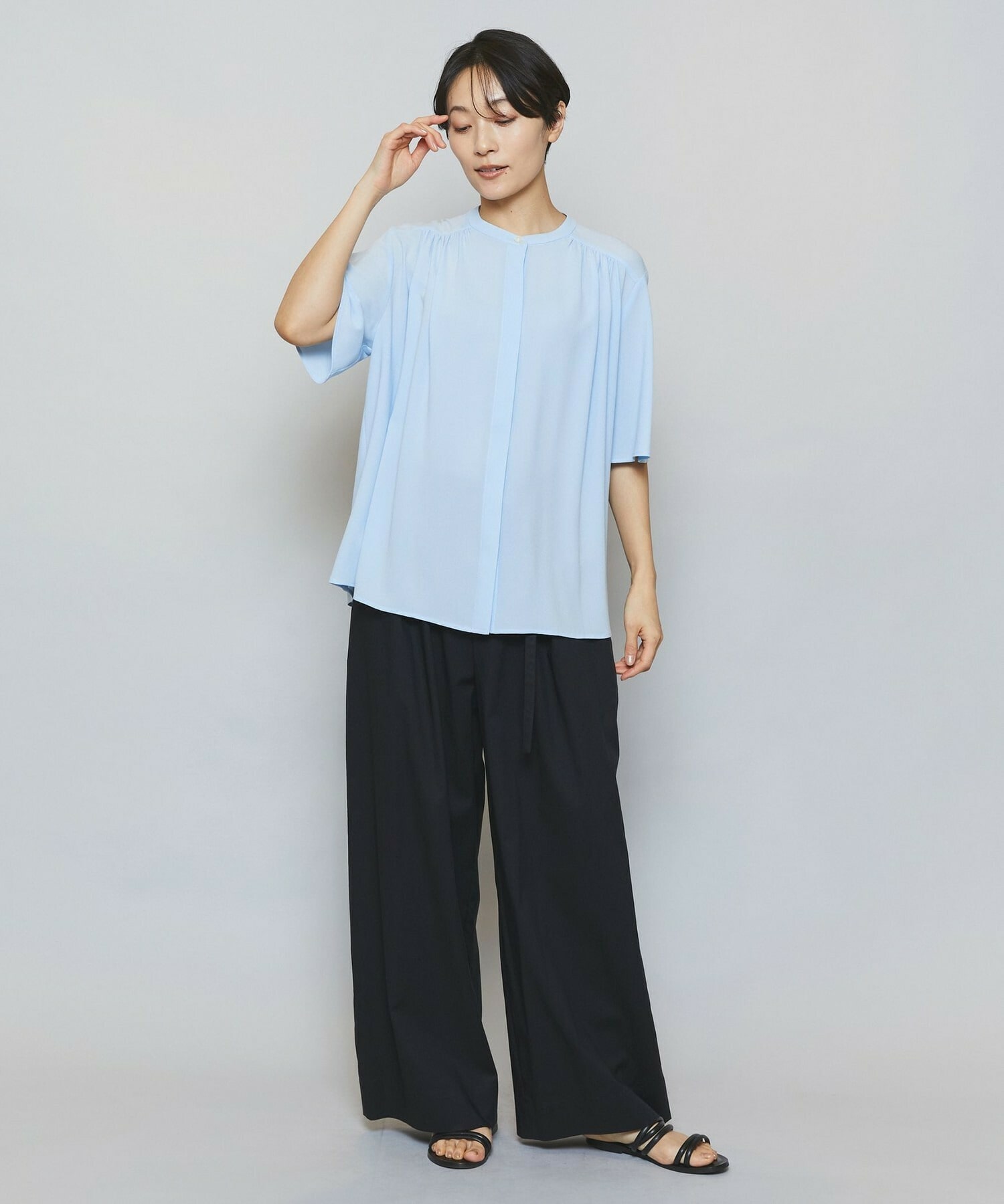 【MOGA】【Lサイズ】ソフトジョーゼットギャザーブラウス 詳細画像 ダークグレー 3