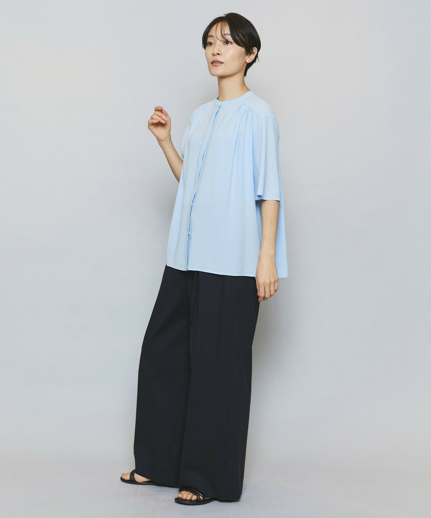 【MOGA】【Lサイズ】ソフトジョーゼットギャザーブラウス 詳細画像 ダークグレー 4