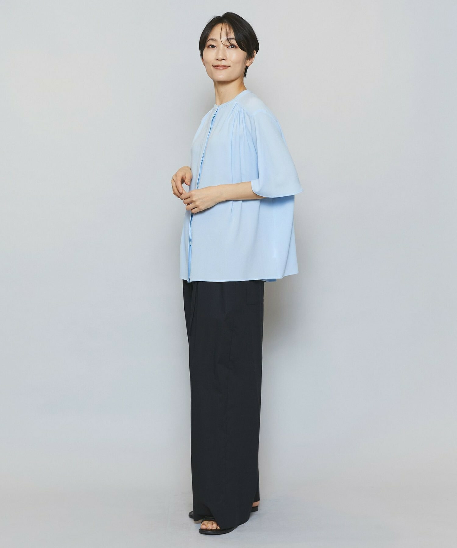 【MOGA】【Lサイズ】ソフトジョーゼットギャザーブラウス 詳細画像 ダークグレー 5