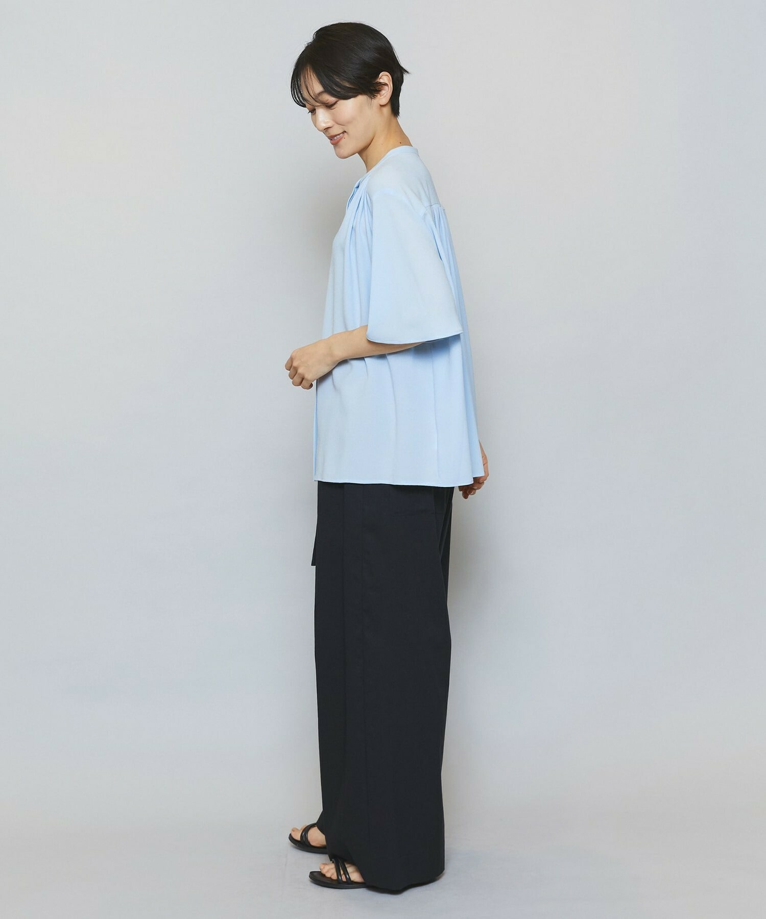 【MOGA】【Lサイズ】ソフトジョーゼットギャザーブラウス 詳細画像 ダークグレー 6