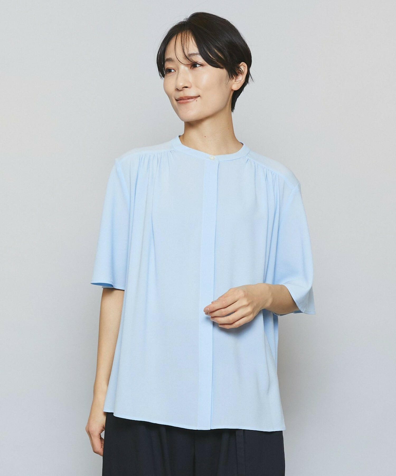 【MOGA】【Lサイズ】ソフトジョーゼットギャザーブラウス 詳細画像 サックスブルー 2