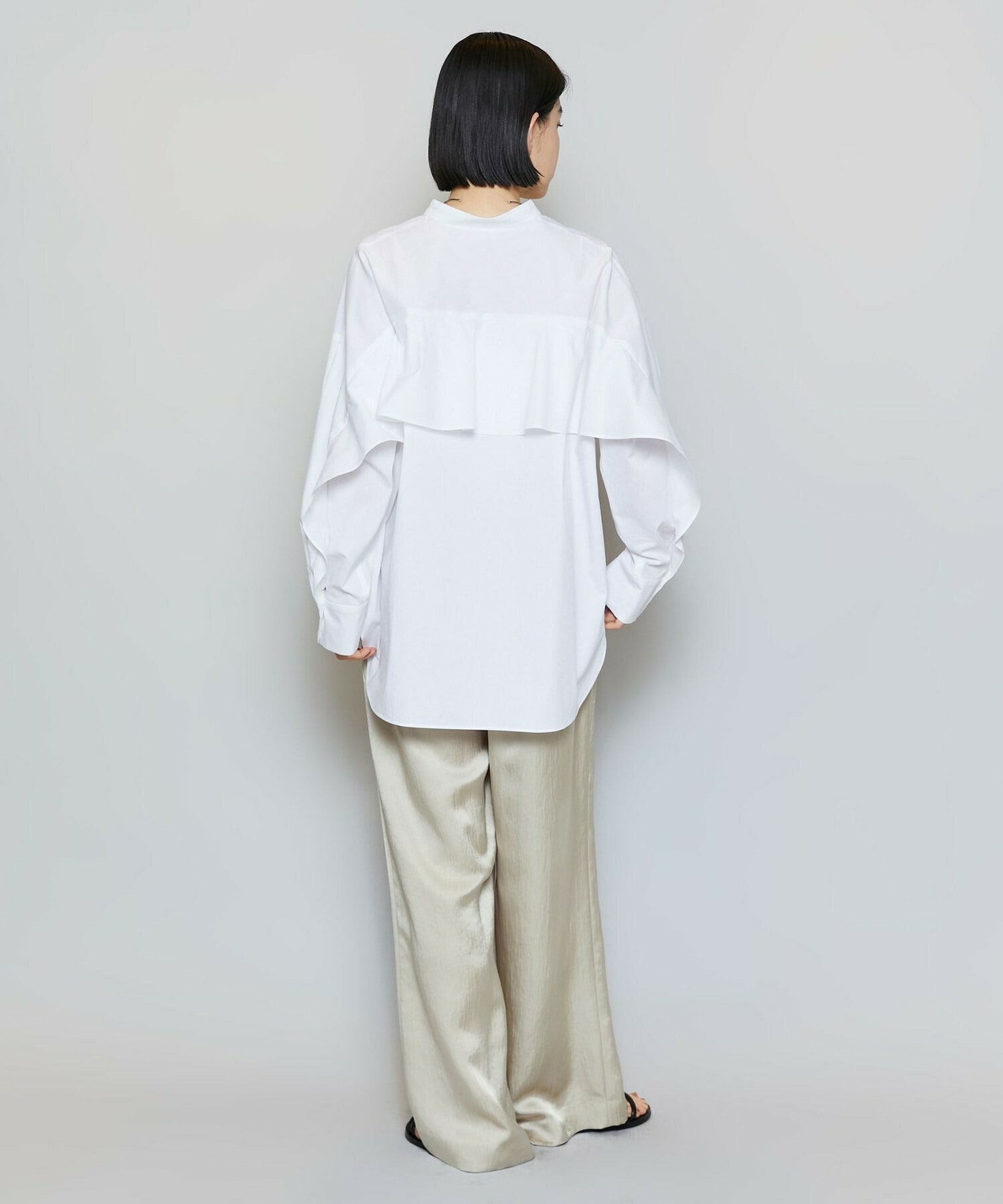 【MOGA】【Lサイズ】T/Cタイプライターバンドカラーシャツブラウス 詳細画像 ブラック 11