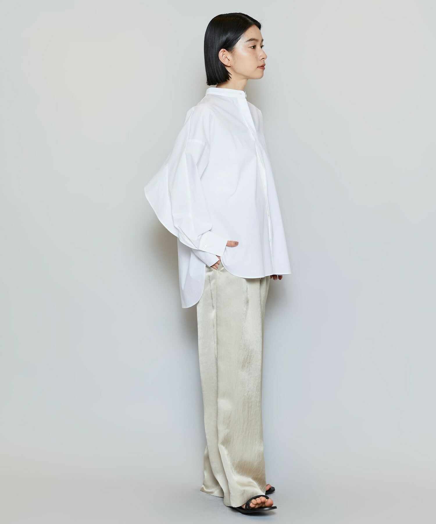 【MOGA】【Lサイズ】T/Cタイプライターバンドカラーシャツブラウス 詳細画像 ブラック 13