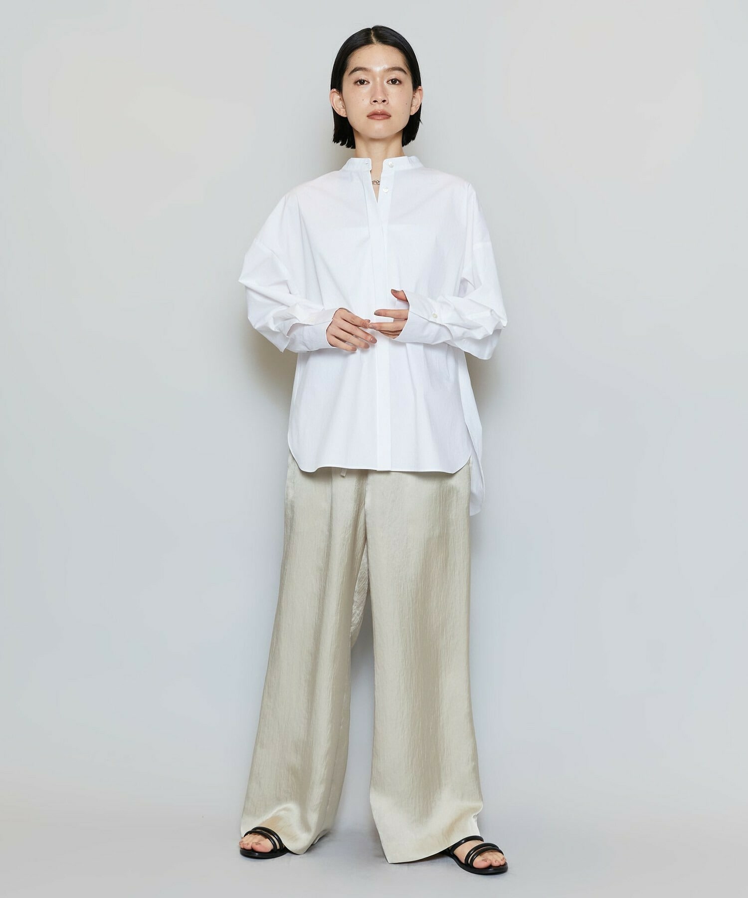 【MOGA】【Lサイズ】T/Cタイプライターバンドカラーシャツブラウス 詳細画像 ブラック 16