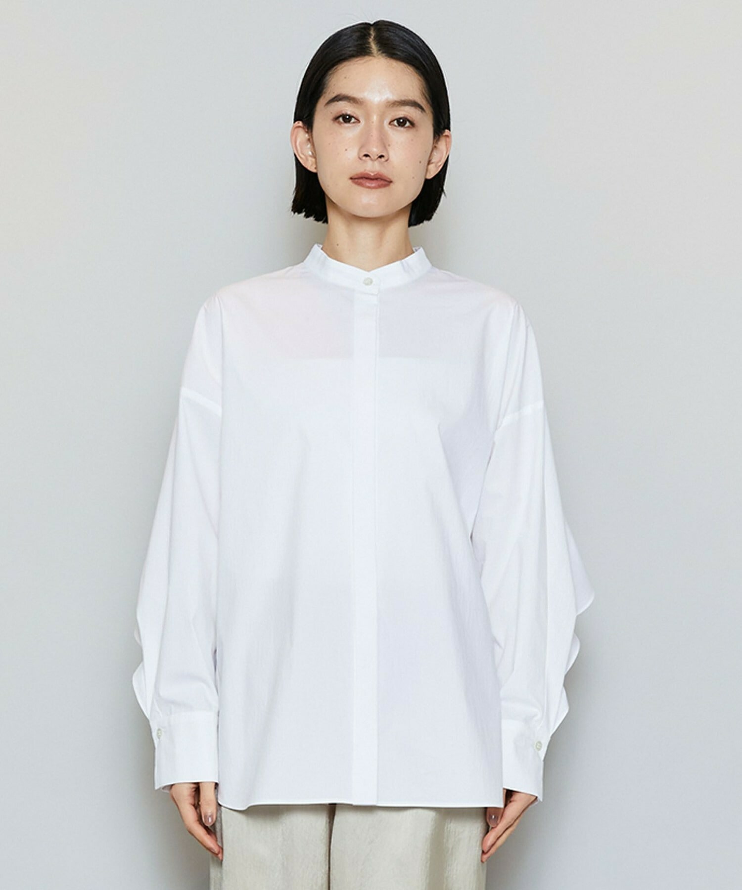 【MOGA】【Lサイズ】T/Cタイプライターバンドカラーシャツブラウス 詳細画像 ブラック 17