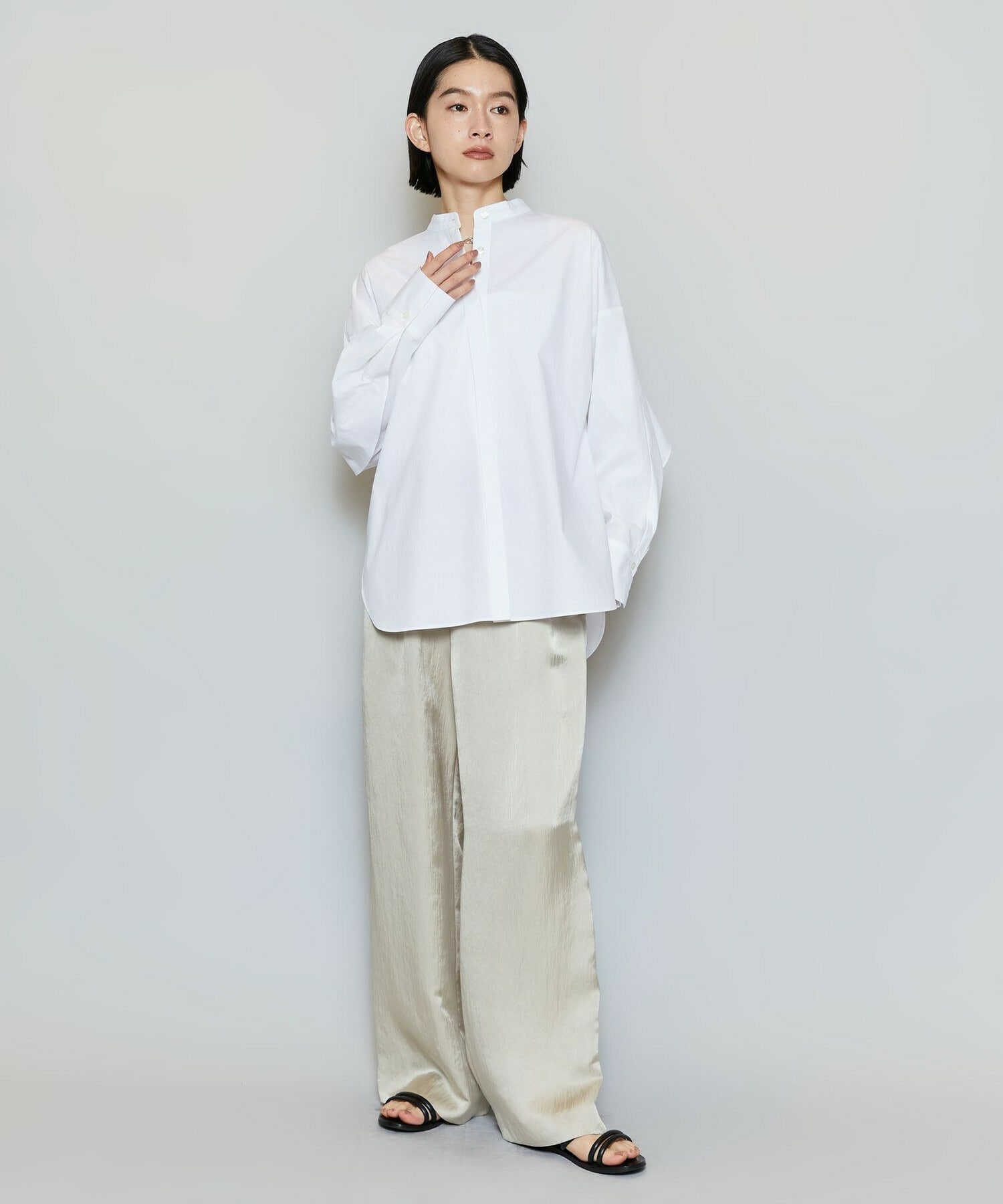 【MOGA】【Lサイズ】T/Cタイプライターバンドカラーシャツブラウス 詳細画像 ブラック 2