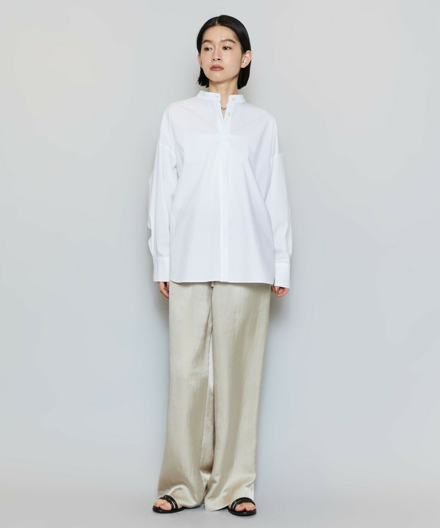 【MOGA】【Lサイズ】T/Cタイプライターバンドカラーシャツブラウス 詳細画像 ブラック 3