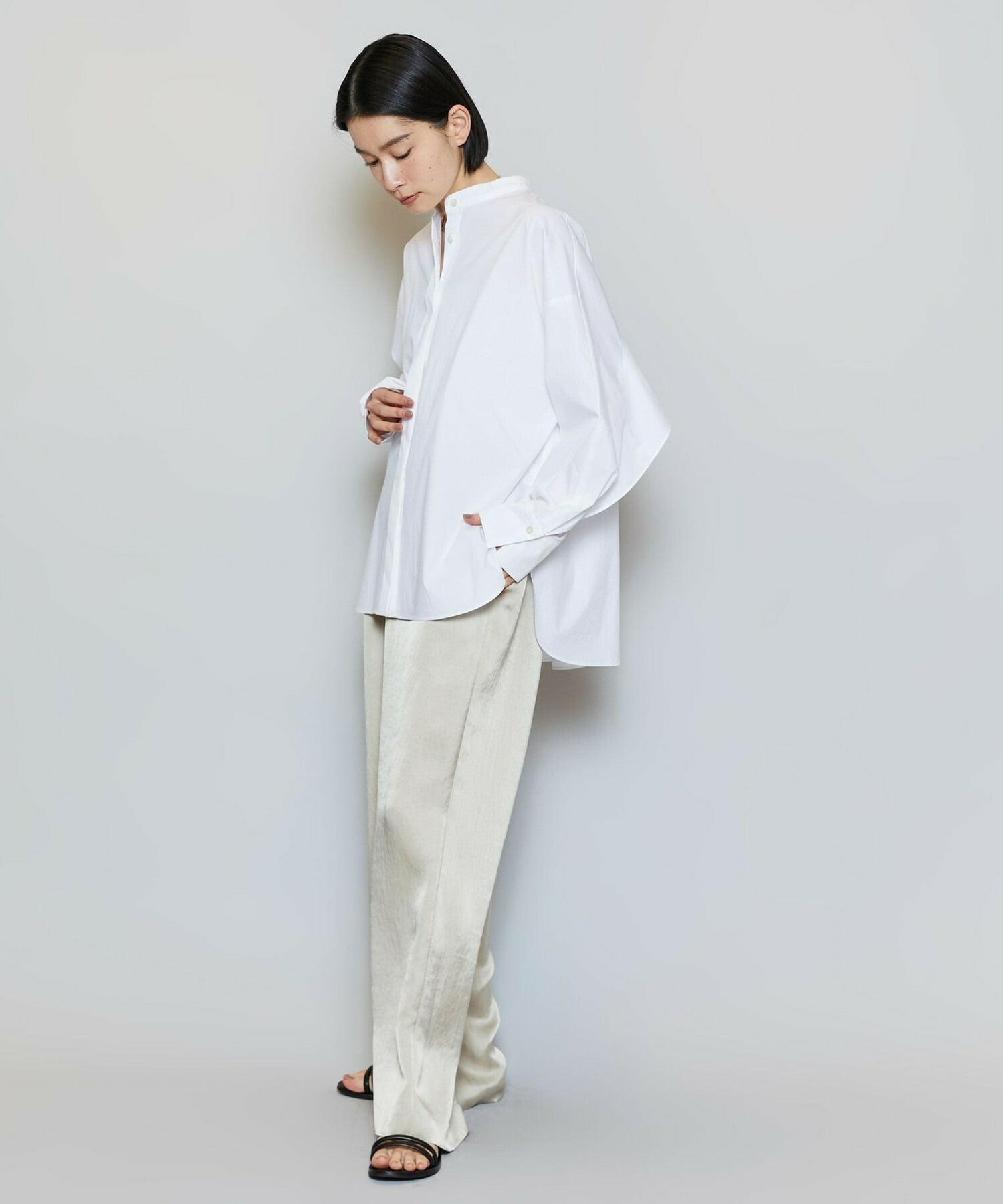 【MOGA】【Lサイズ】T/Cタイプライターバンドカラーシャツブラウス 詳細画像 ブラック 6