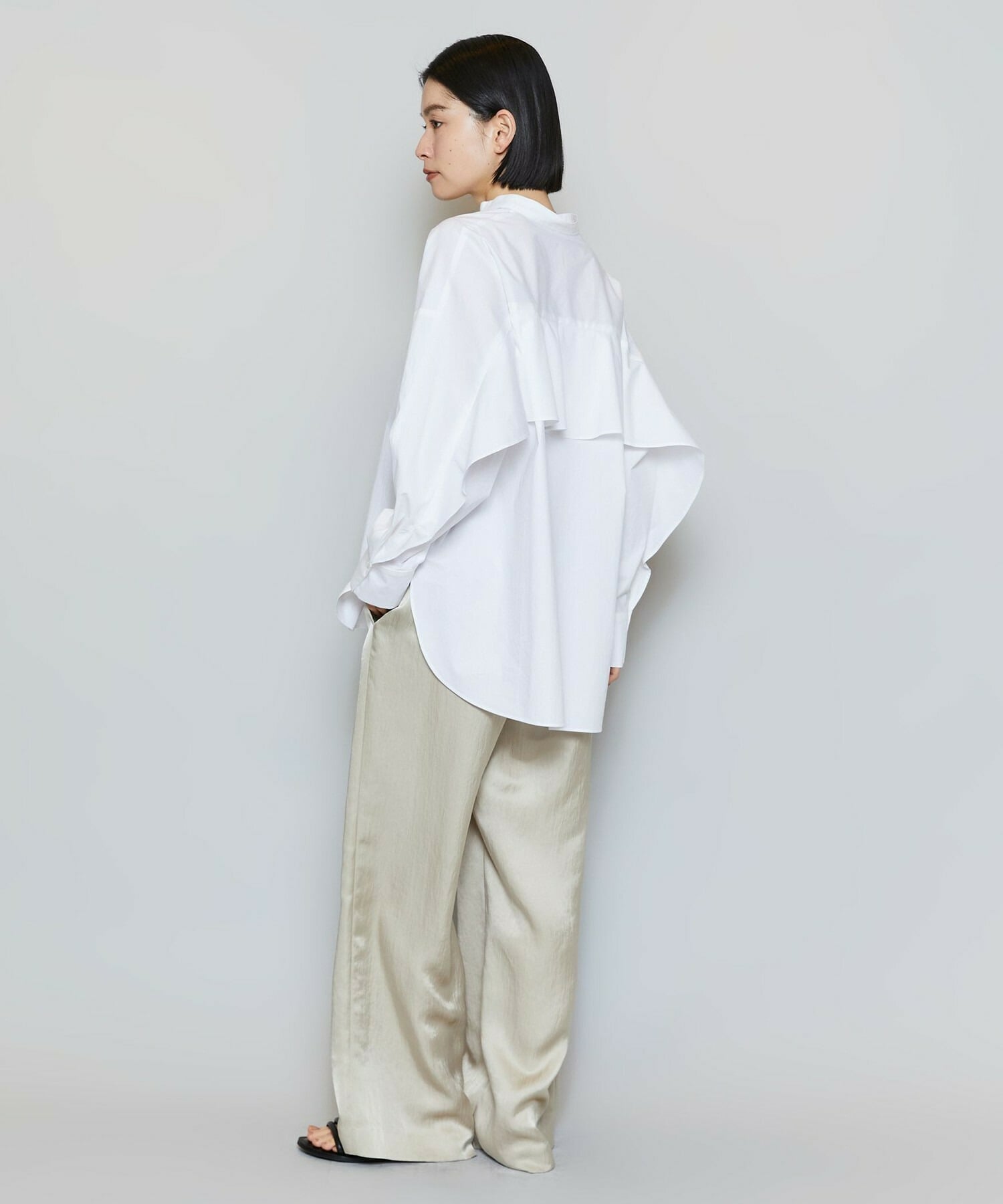 【MOGA】【Lサイズ】T/Cタイプライターバンドカラーシャツブラウス 詳細画像 ブラック 8