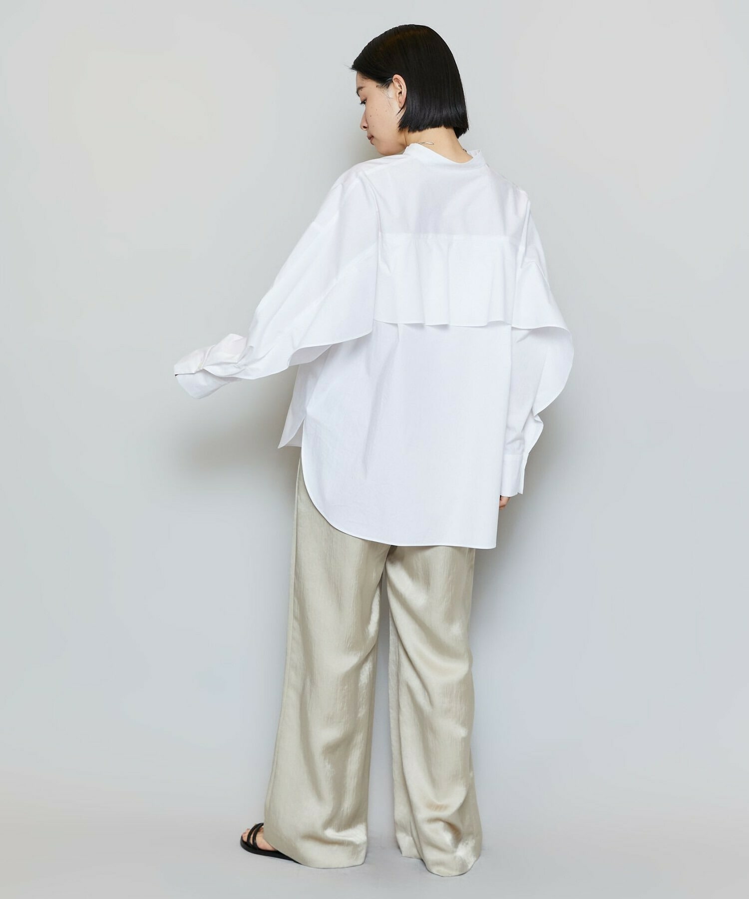 【MOGA】【Lサイズ】T/Cタイプライターバンドカラーシャツブラウス 詳細画像 ブラック 9