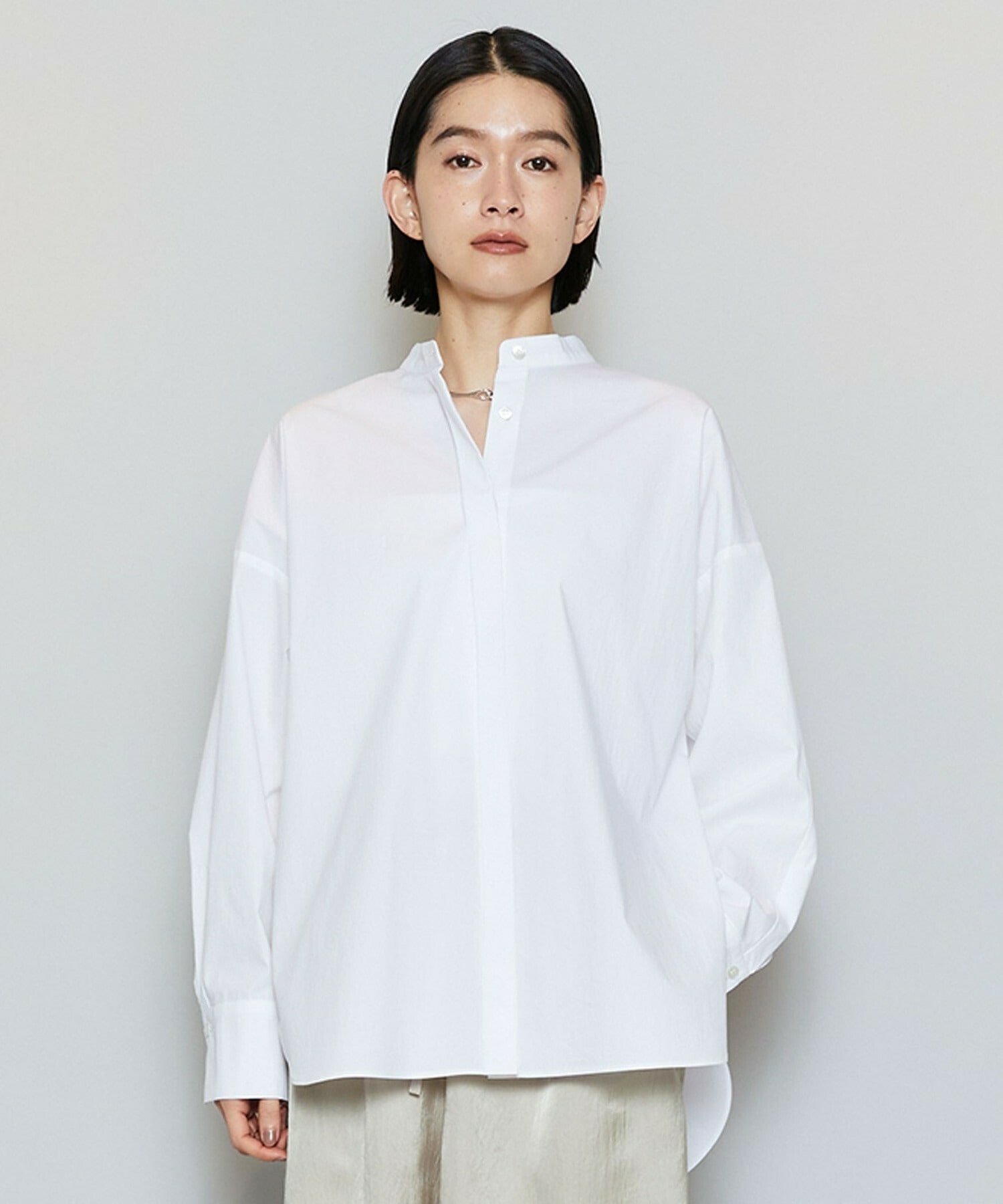 【MOGA】【Lサイズ】T/Cタイプライターバンドカラーシャツブラウス 詳細画像 ホワイト 2