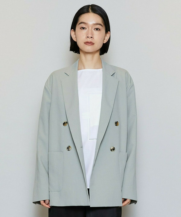 【Lサイズ】ポリエステルワッシャーダブルブレストボクシージャケット 詳細画像 セージグリーン 2
