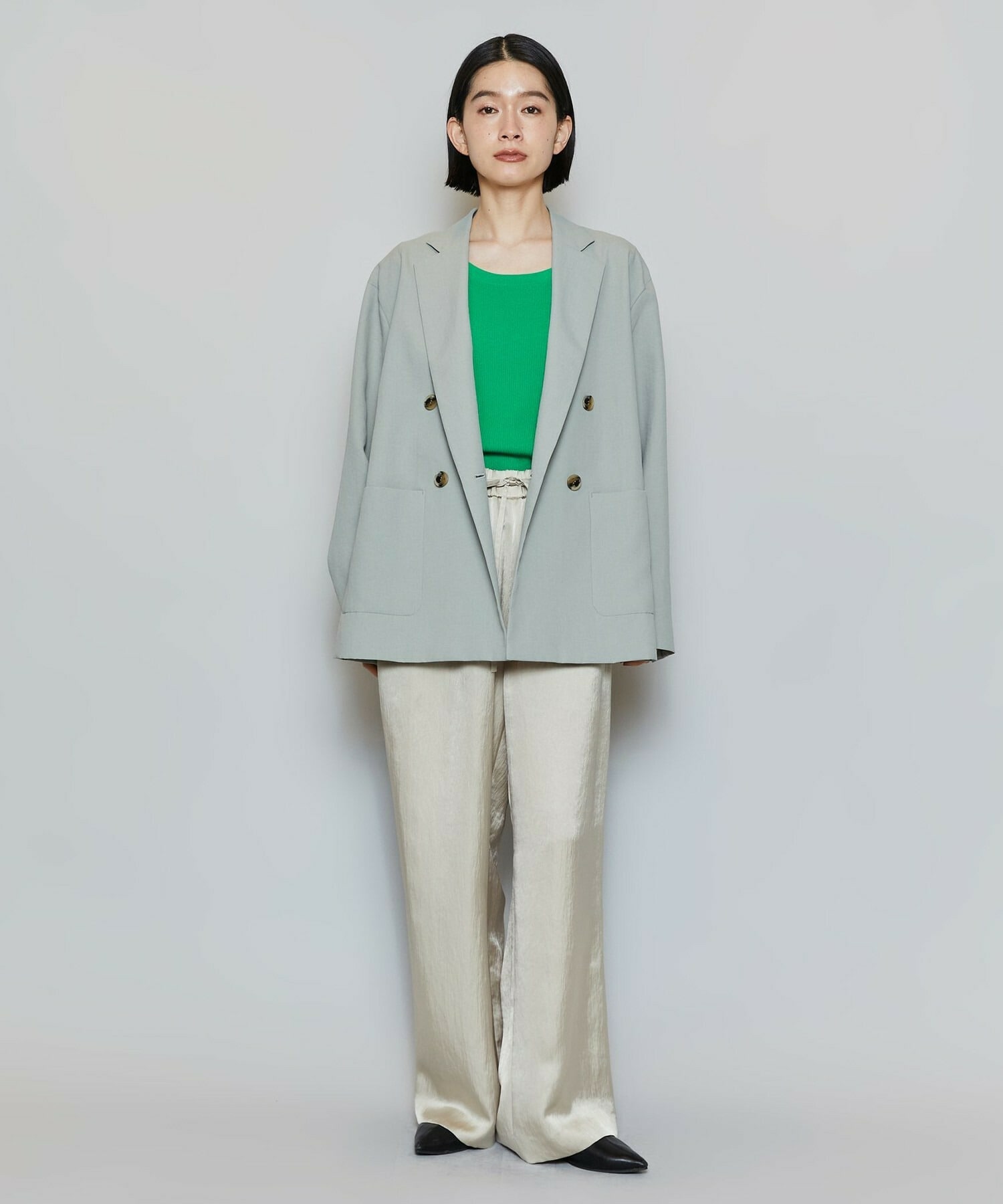 【MOGA】【Lサイズ】ポリエステルワッシャーダブルブレストボクシージャケット 詳細画像 セージグリーン 1