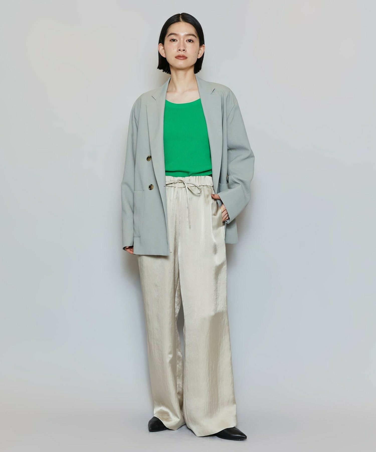 【MOGA】【Lサイズ】ポリエステルワッシャーダブルブレストボクシージャケット 詳細画像 セージグリーン 10