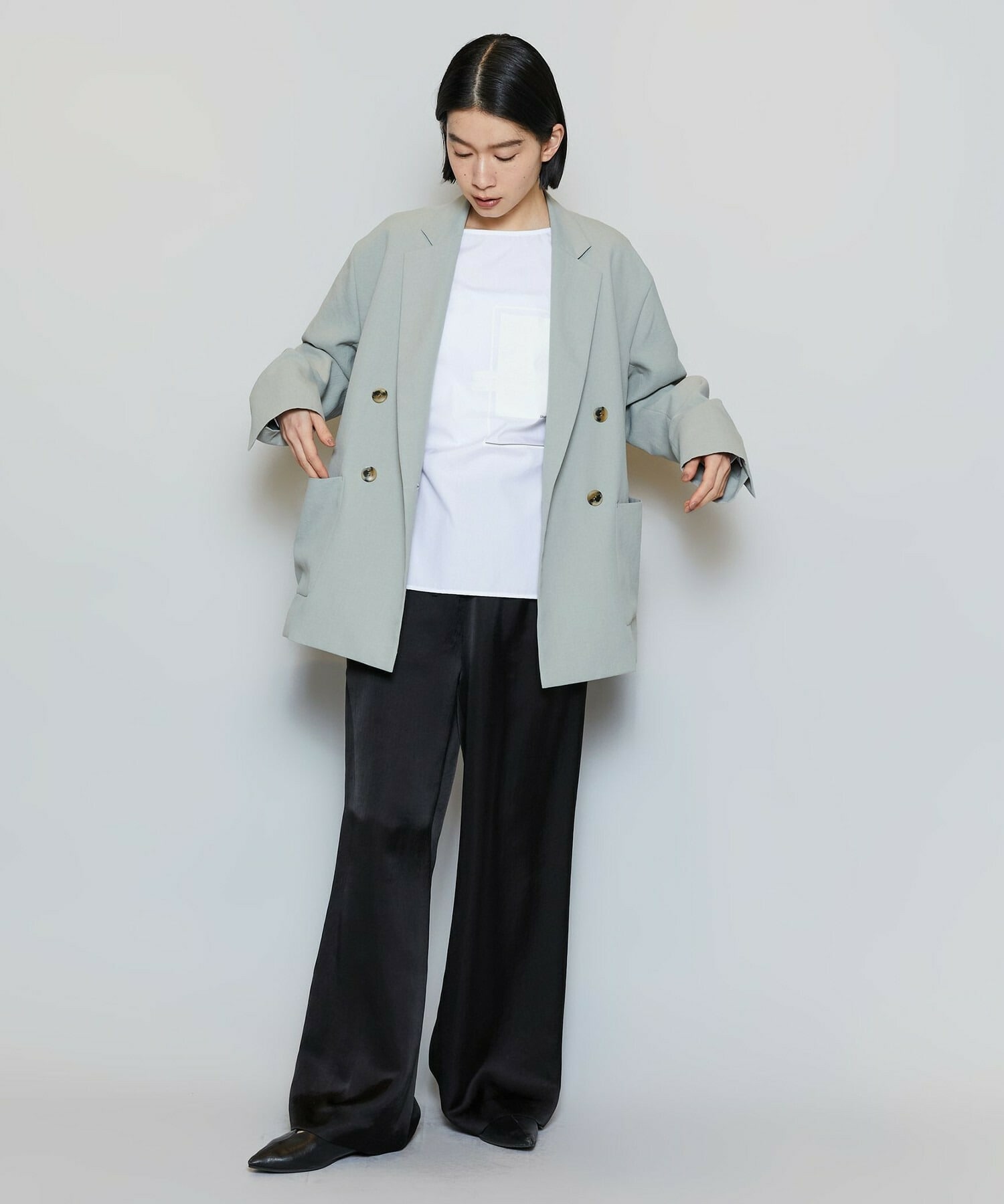 【MOGA】【Lサイズ】ポリエステルワッシャーダブルブレストボクシージャケット 詳細画像 セージグリーン 12