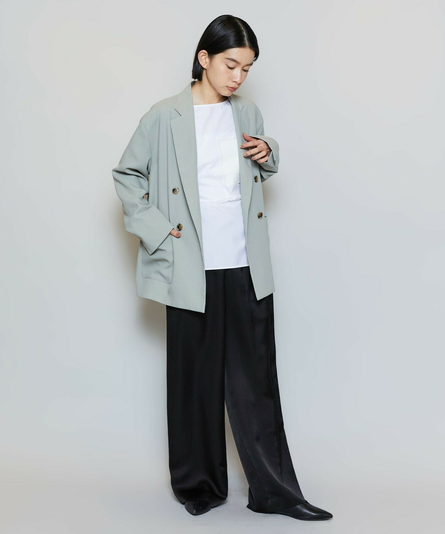 【MOGA】【Lサイズ】ポリエステルワッシャーダブルブレストボクシージャケット 詳細画像 セージグリーン 18