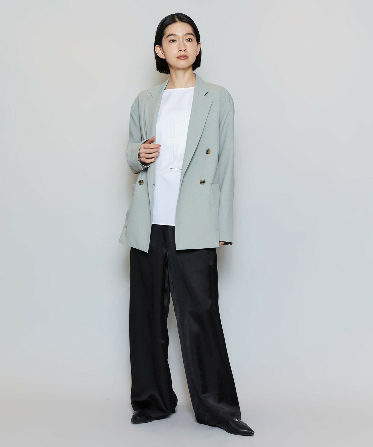 【MOGA】【Lサイズ】ポリエステルワッシャーダブルブレストボクシージャケット 詳細画像 セージグリーン 19