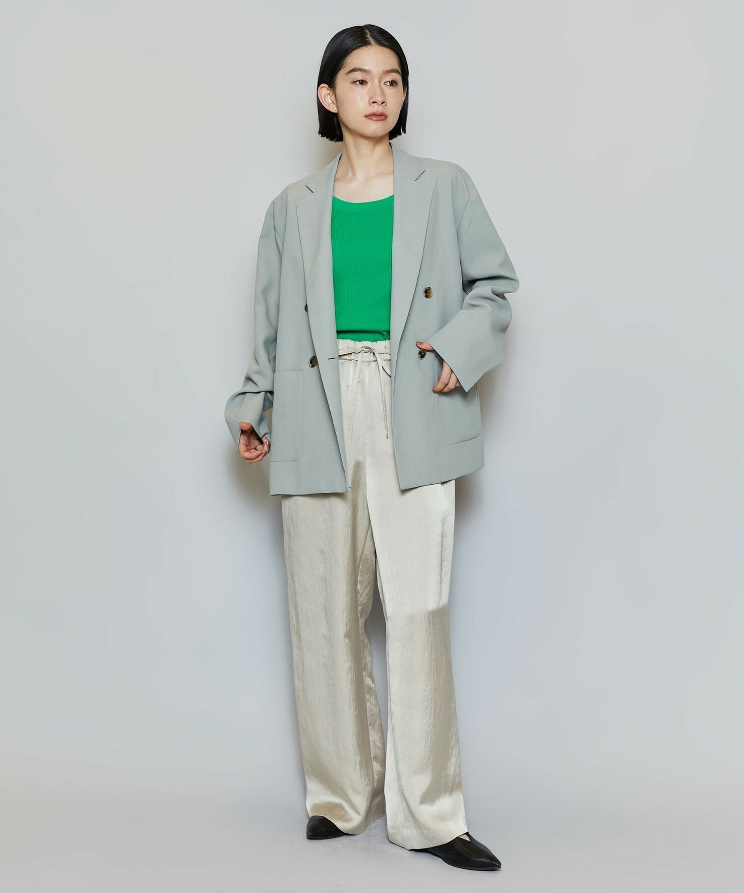 【MOGA】【Lサイズ】ポリエステルワッシャーダブルブレストボクシージャケット 詳細画像 セージグリーン 2