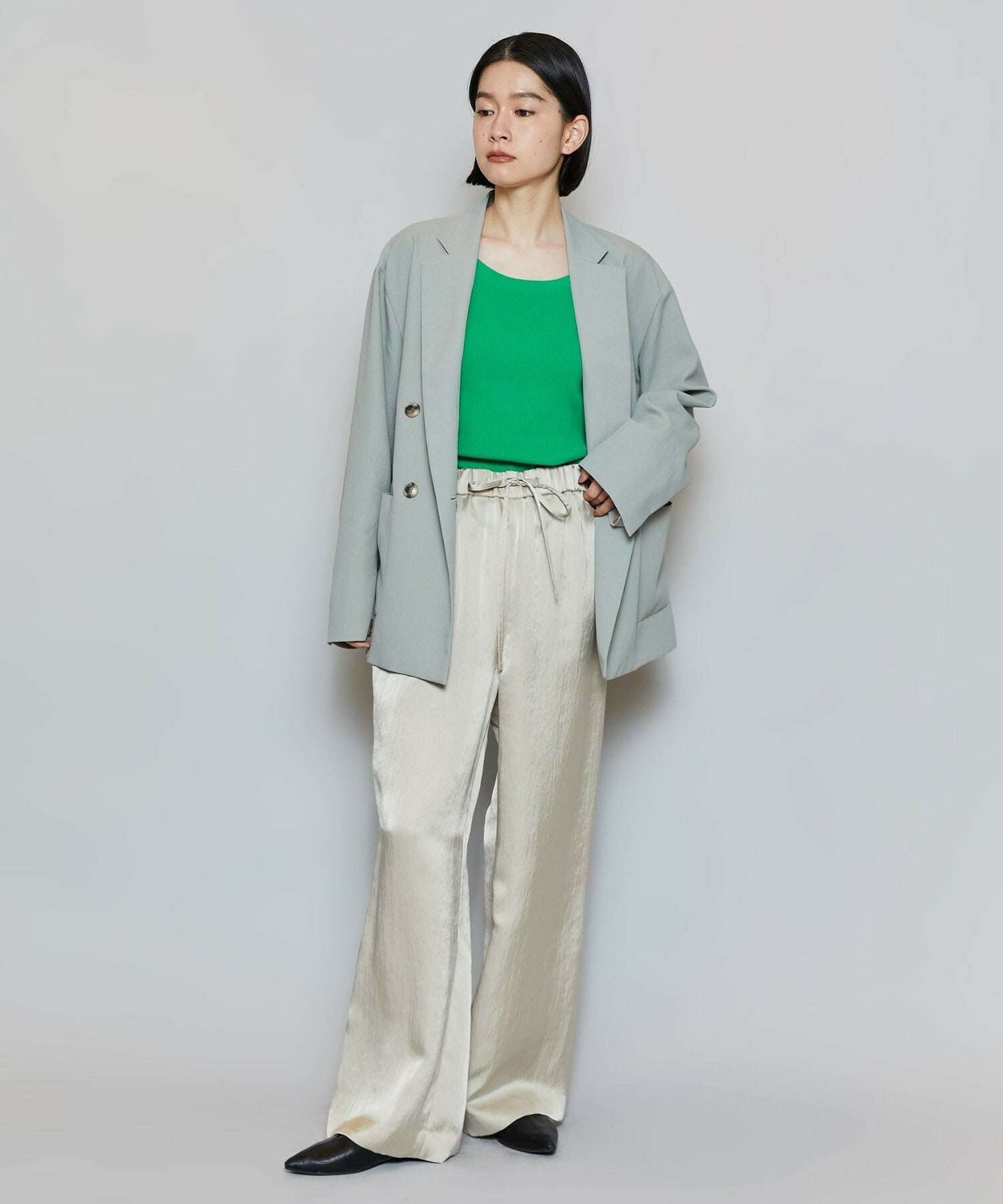 【MOGA】【Lサイズ】ポリエステルワッシャーダブルブレストボクシージャケット 詳細画像 セージグリーン 3