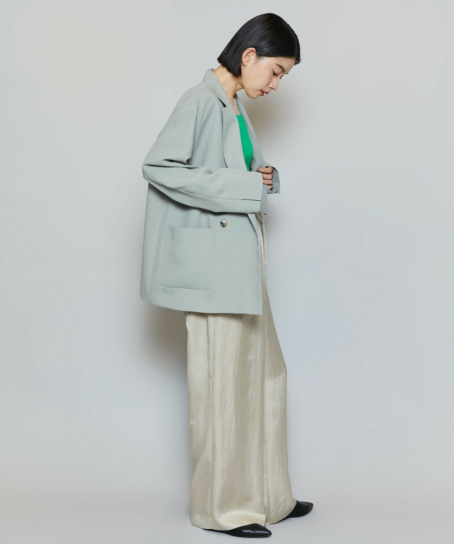 【MOGA】【Lサイズ】ポリエステルワッシャーダブルブレストボクシージャケット 詳細画像 セージグリーン 4