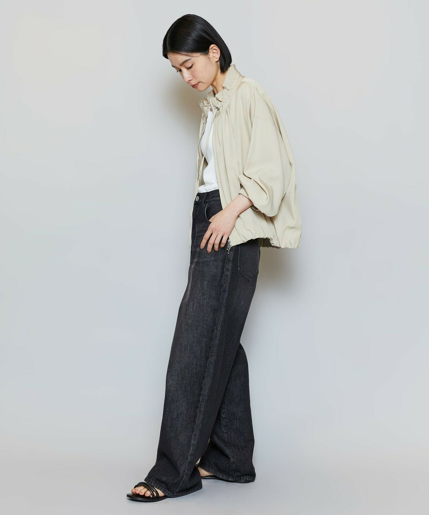 【MOGA】【Lサイズ】ビスナイロンツイルコクーンシルエットブルゾン 詳細画像 ベージュ 14