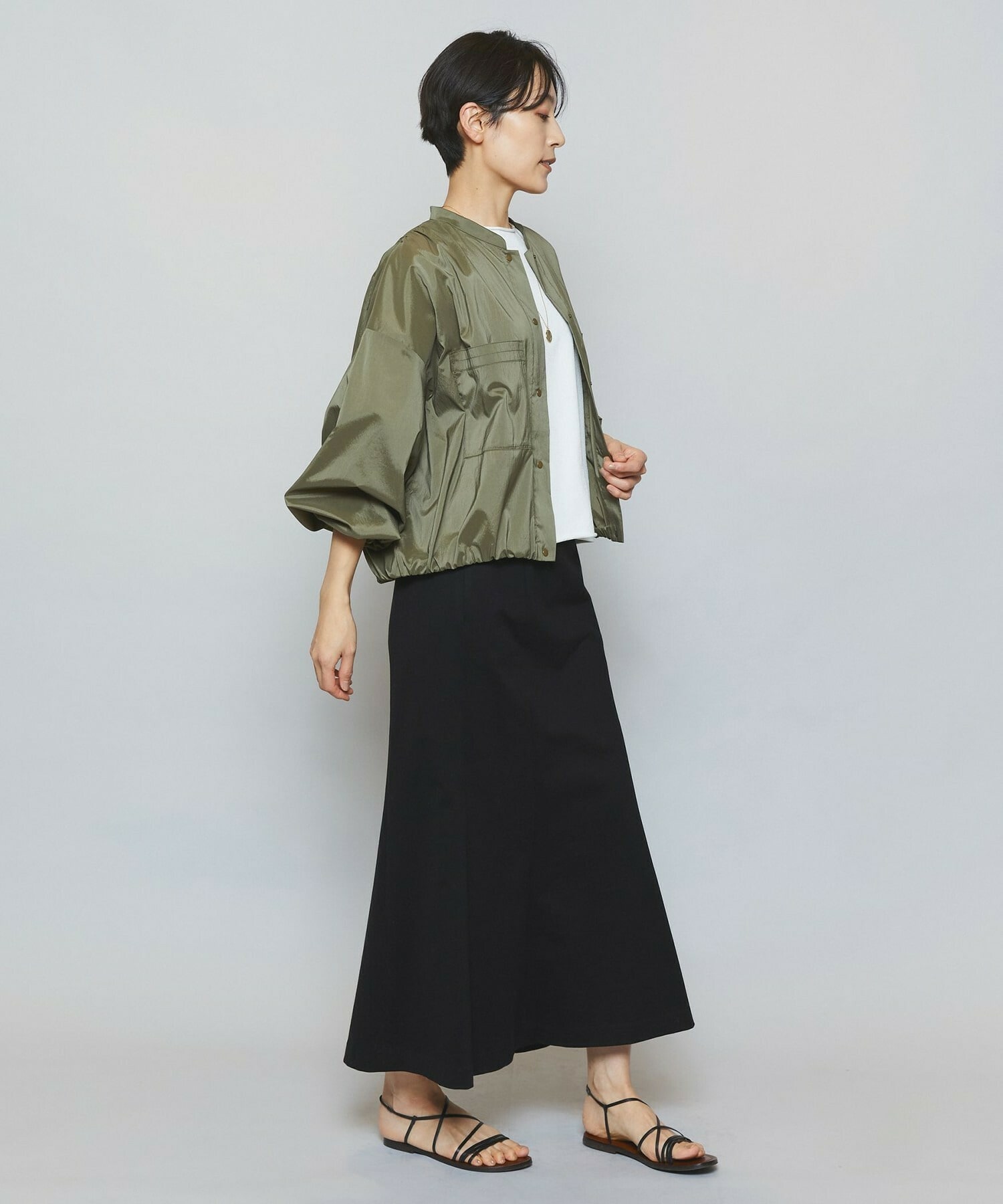 【MOGA】【Lサイズ】ストレッチタフタギャザーブルゾン 詳細画像 カーキ 14