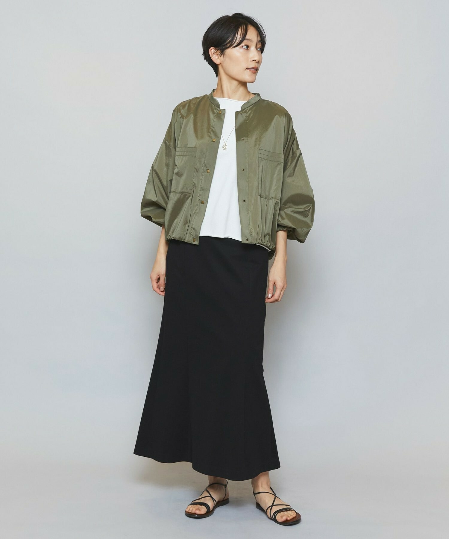 【MOGA】【Lサイズ】ストレッチタフタギャザーブルゾン 詳細画像 カーキ 15