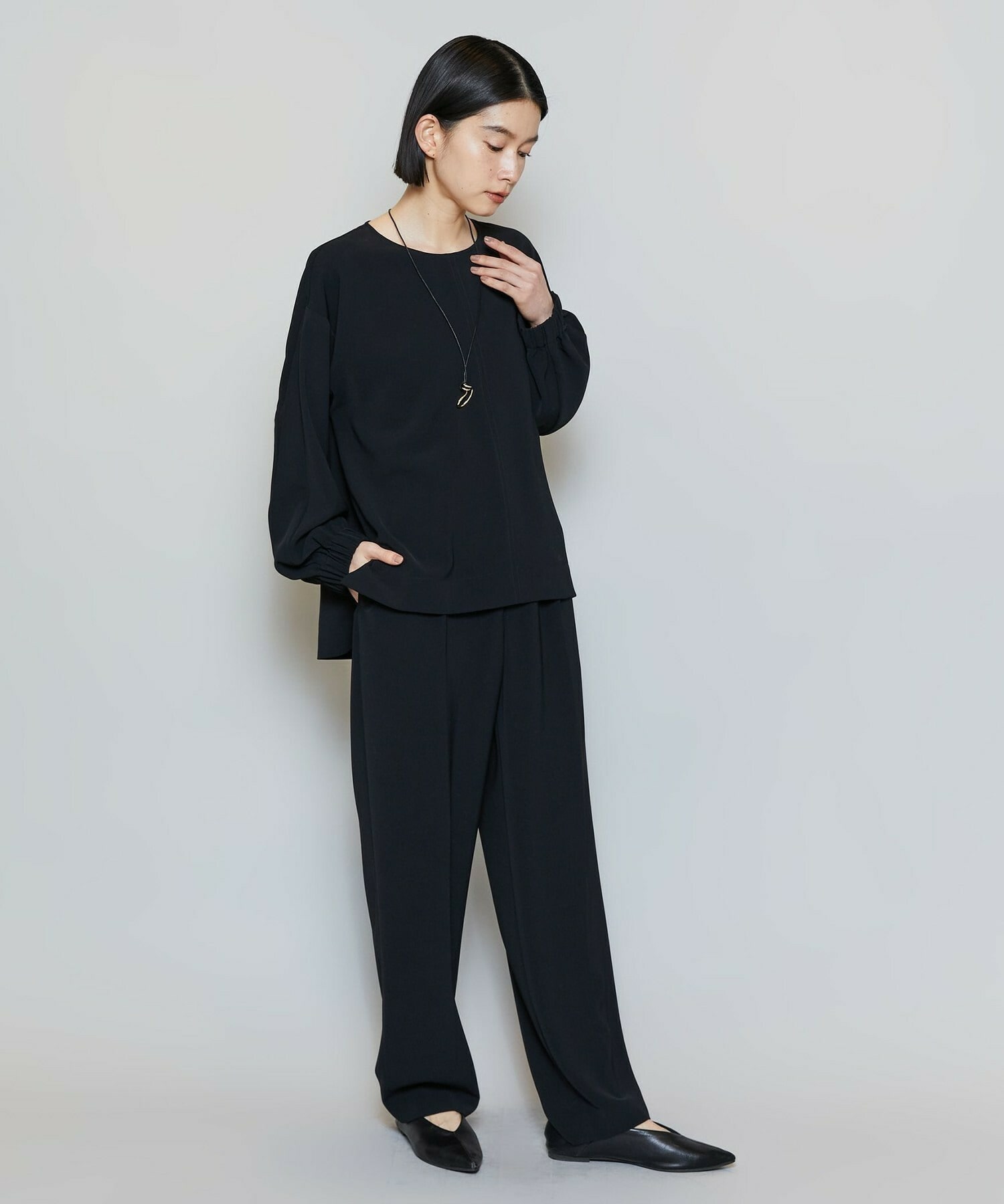 【MOGA】【Lサイズ】マカロンツイルソフトテーパードパンツ 詳細画像 ブラック 16