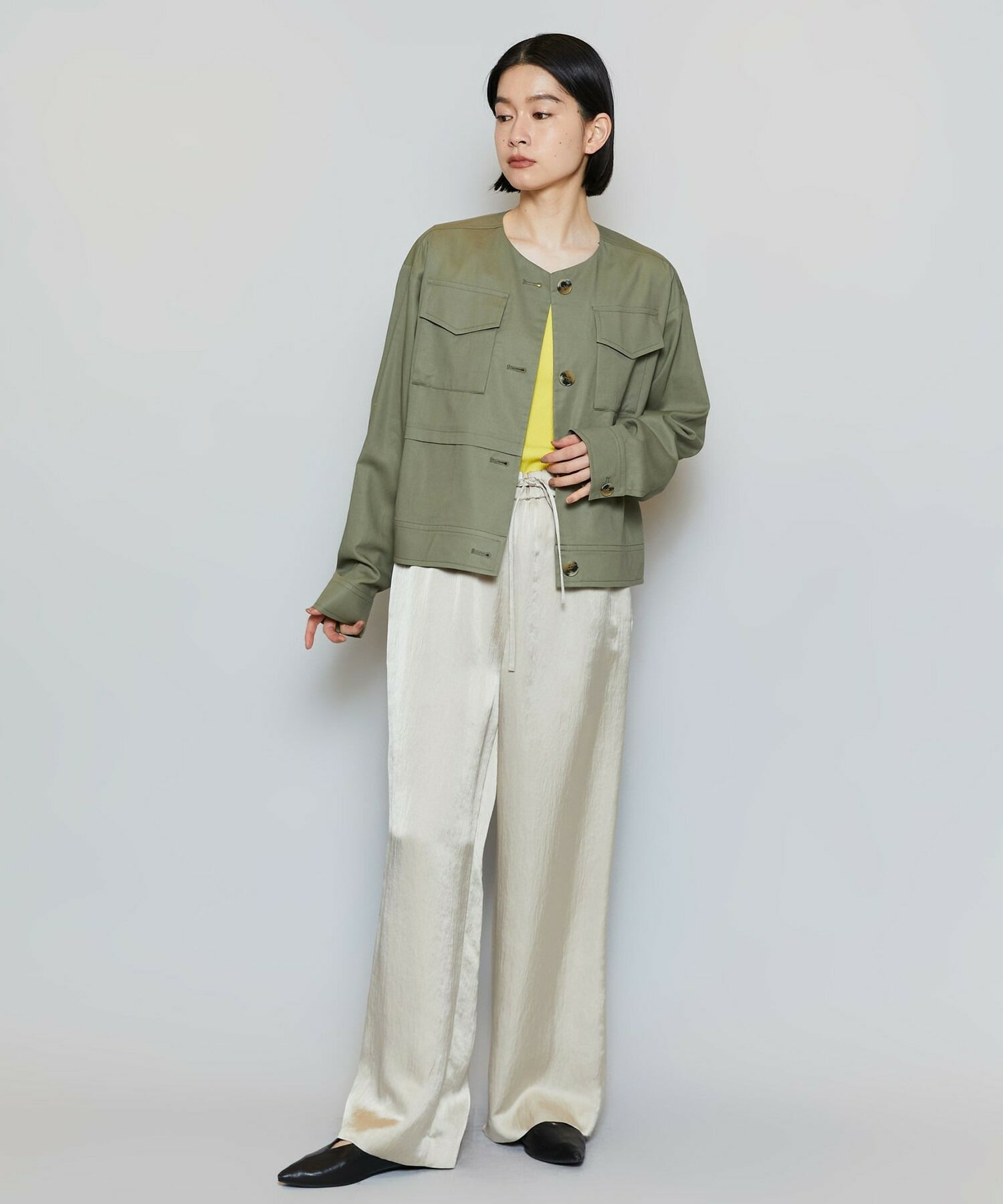 【MOGA】【Lサイズ】クレープサテンワイドパンツ 詳細画像 ベージュ 1