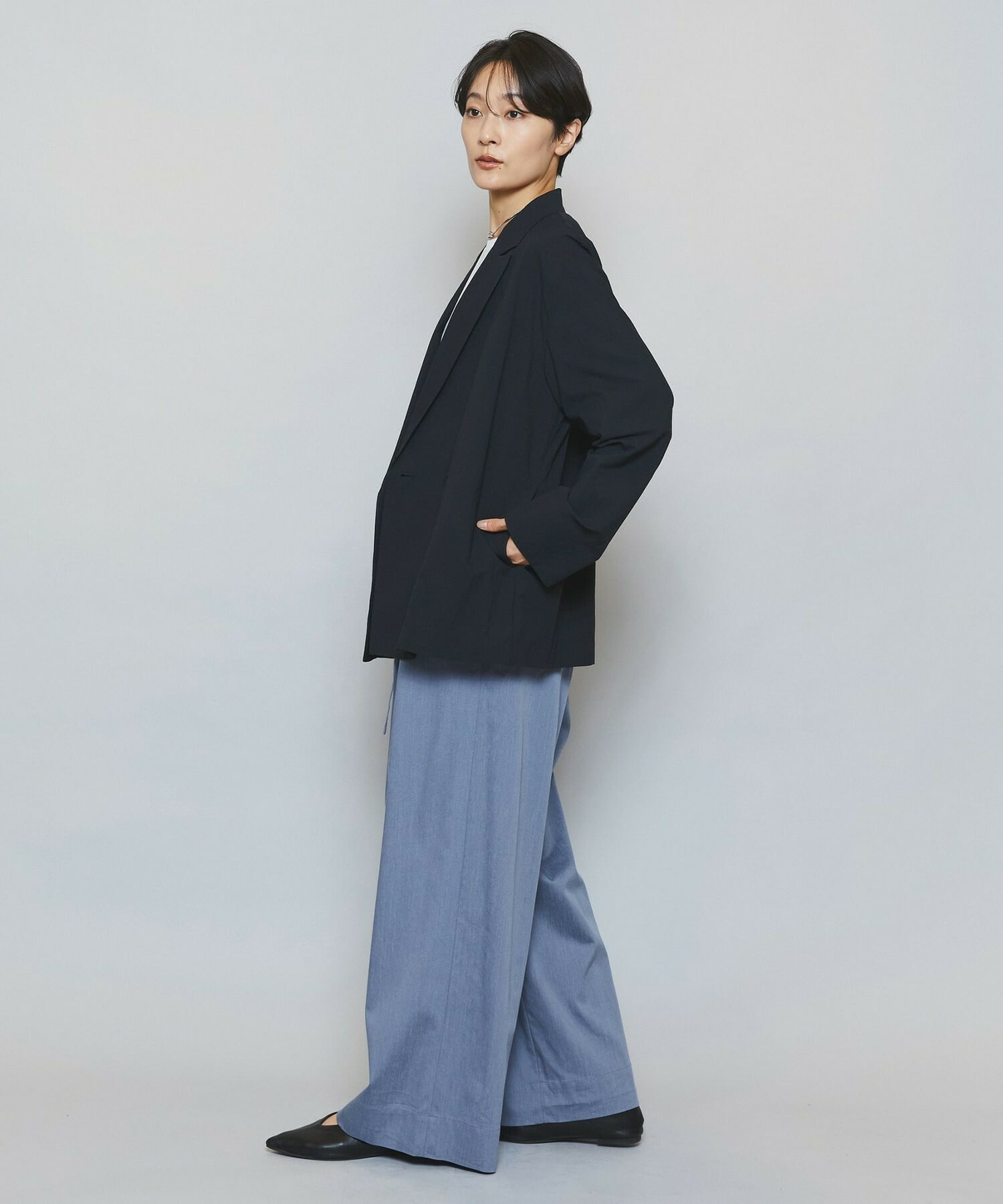 【MOGA】【Lサイズ】ドライリネンストレッチワイドパンツ 詳細画像 ブラック 20