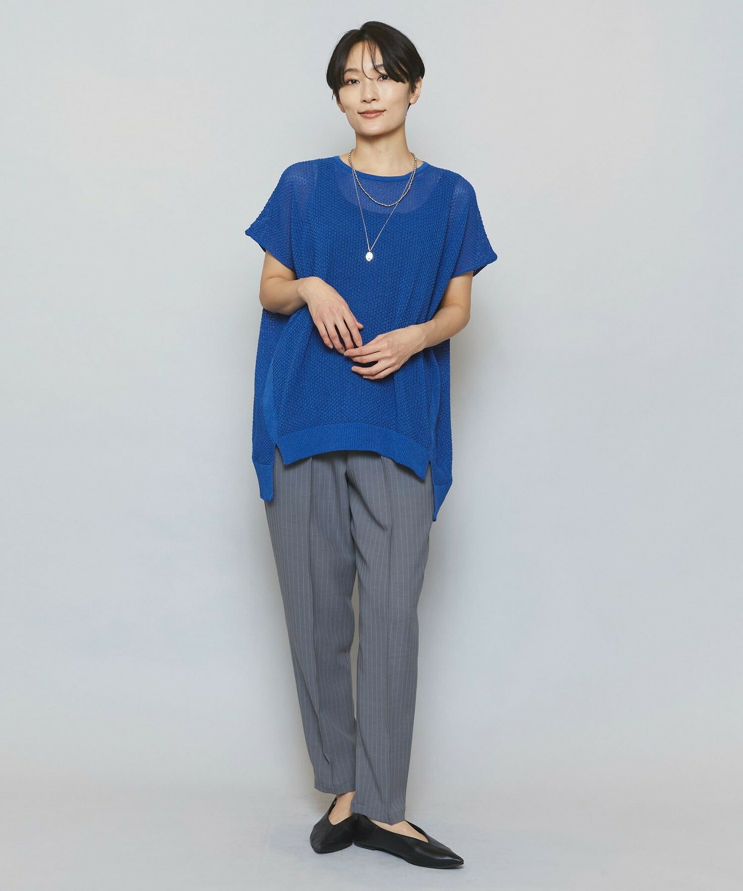 【MOGA】【Lサイズ】ソフトツイルストライプセンタープレステーパードパンツ 詳細画像 グレー系その他 1