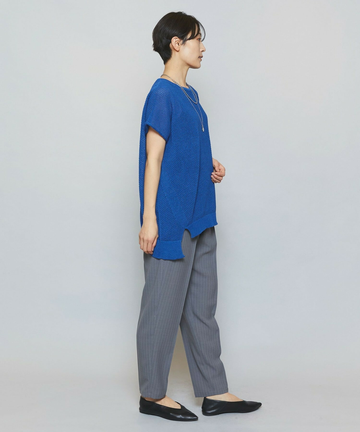 【MOGA】【Lサイズ】ソフトツイルストライプセンタープレステーパードパンツ 詳細画像 グレー系その他 13