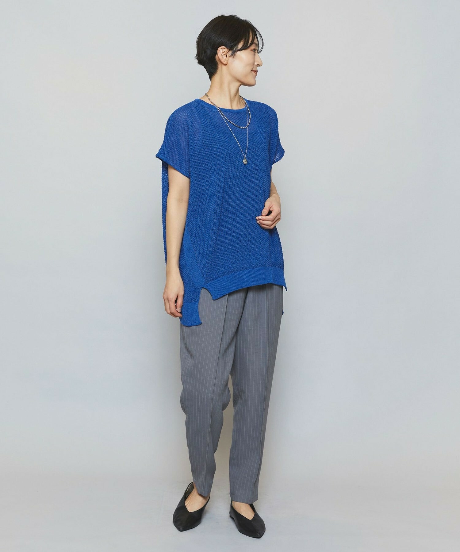 【MOGA】【Lサイズ】ソフトツイルストライプセンタープレステーパードパンツ 詳細画像 グレー系その他 14