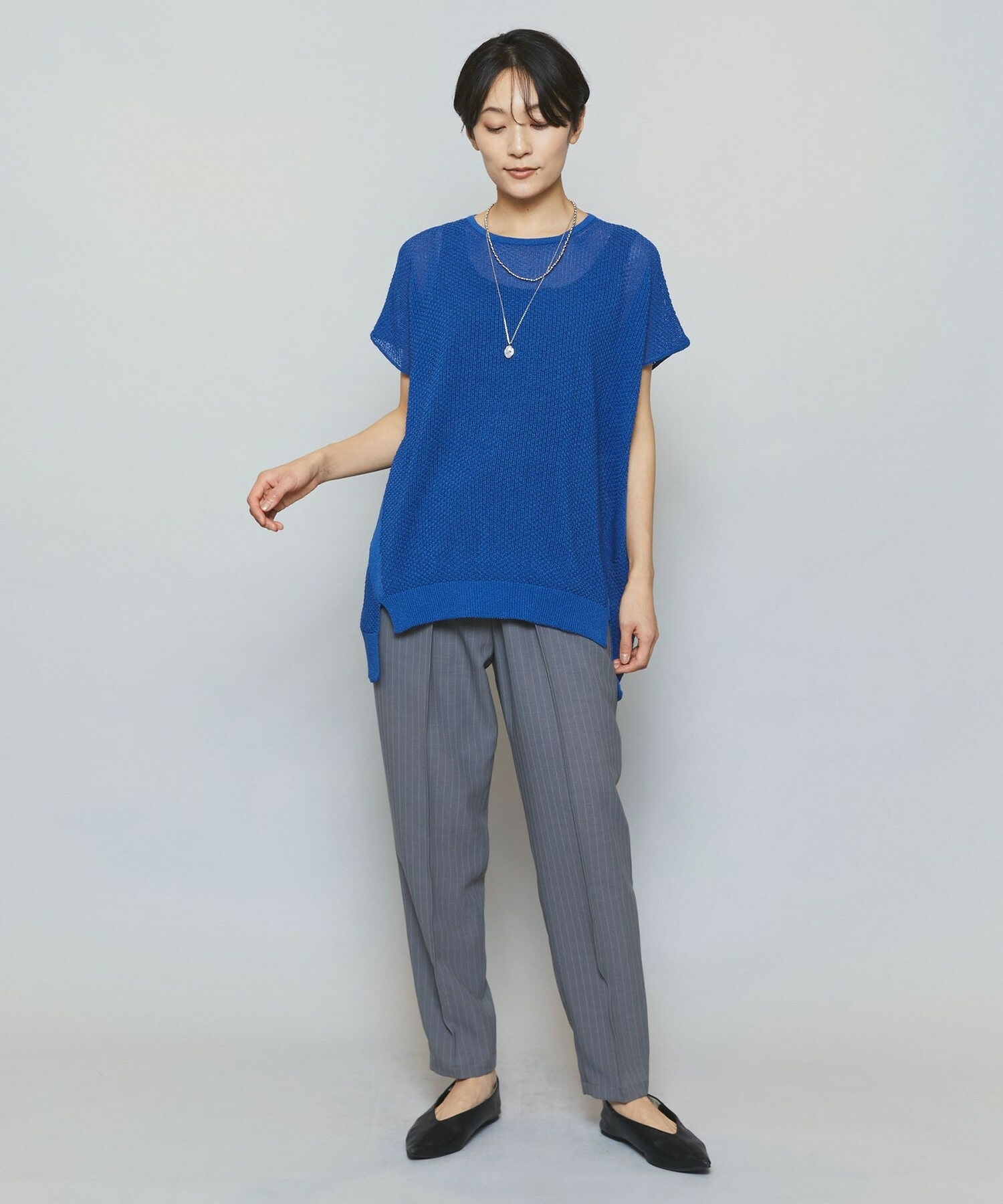 【MOGA】【Lサイズ】ソフトツイルストライプセンタープレステーパードパンツ 詳細画像 グレー系その他 15