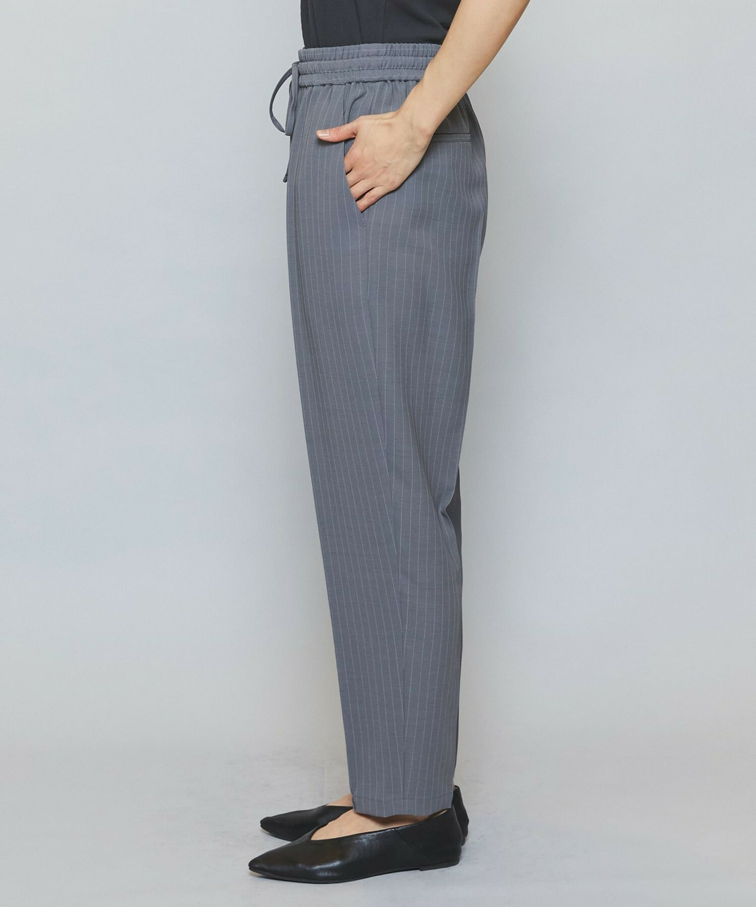 【MOGA】【Lサイズ】ソフトツイルストライプセンタープレステーパードパンツ 詳細画像 グレー系その他 19