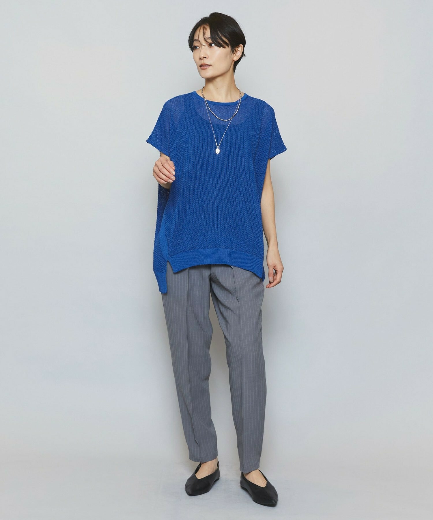 【MOGA】【Lサイズ】ソフトツイルストライプセンタープレステーパードパンツ 詳細画像 グレー系その他 2