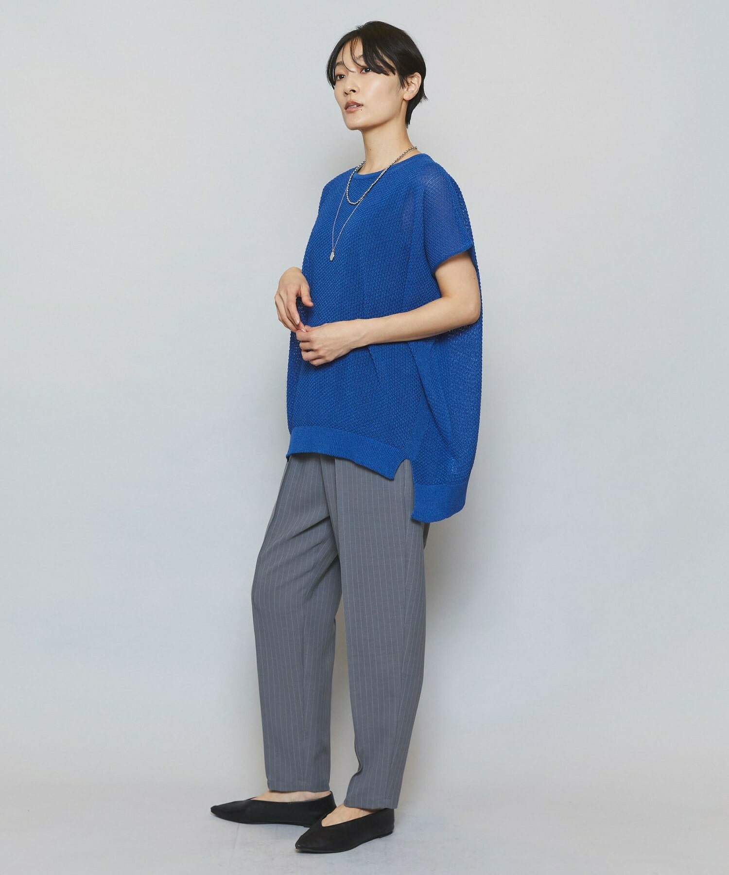 【MOGA】【Lサイズ】ソフトツイルストライプセンタープレステーパードパンツ 詳細画像 グレー系その他 6