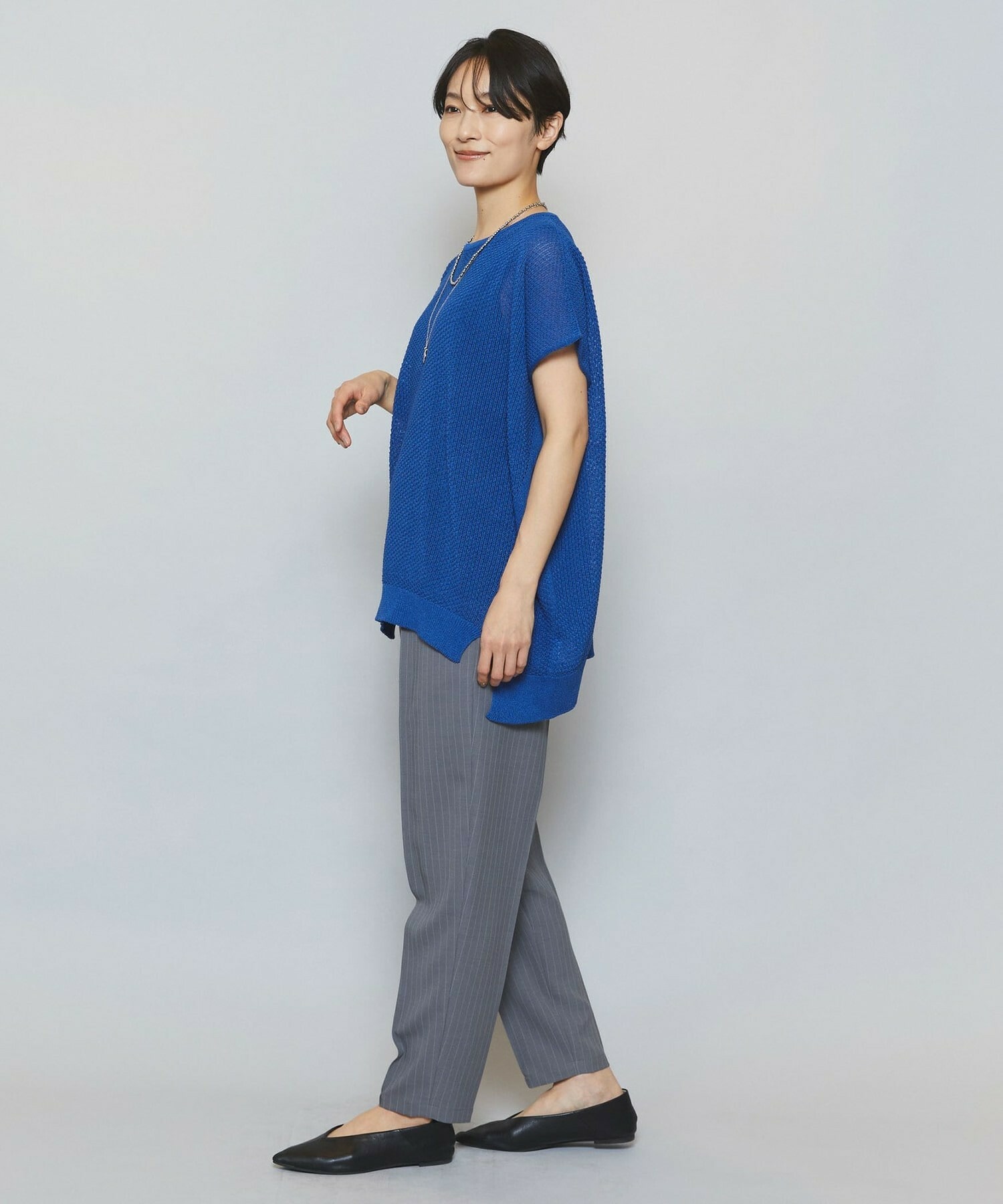 【MOGA】【Lサイズ】ソフトツイルストライプセンタープレステーパードパンツ 詳細画像 グレー系その他 7