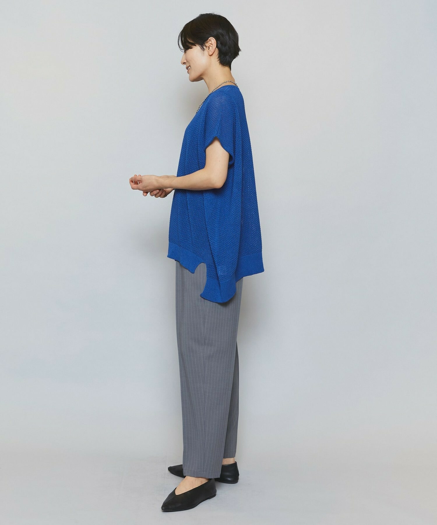 【MOGA】【Lサイズ】ソフトツイルストライプセンタープレステーパードパンツ 詳細画像 グレー系その他 8