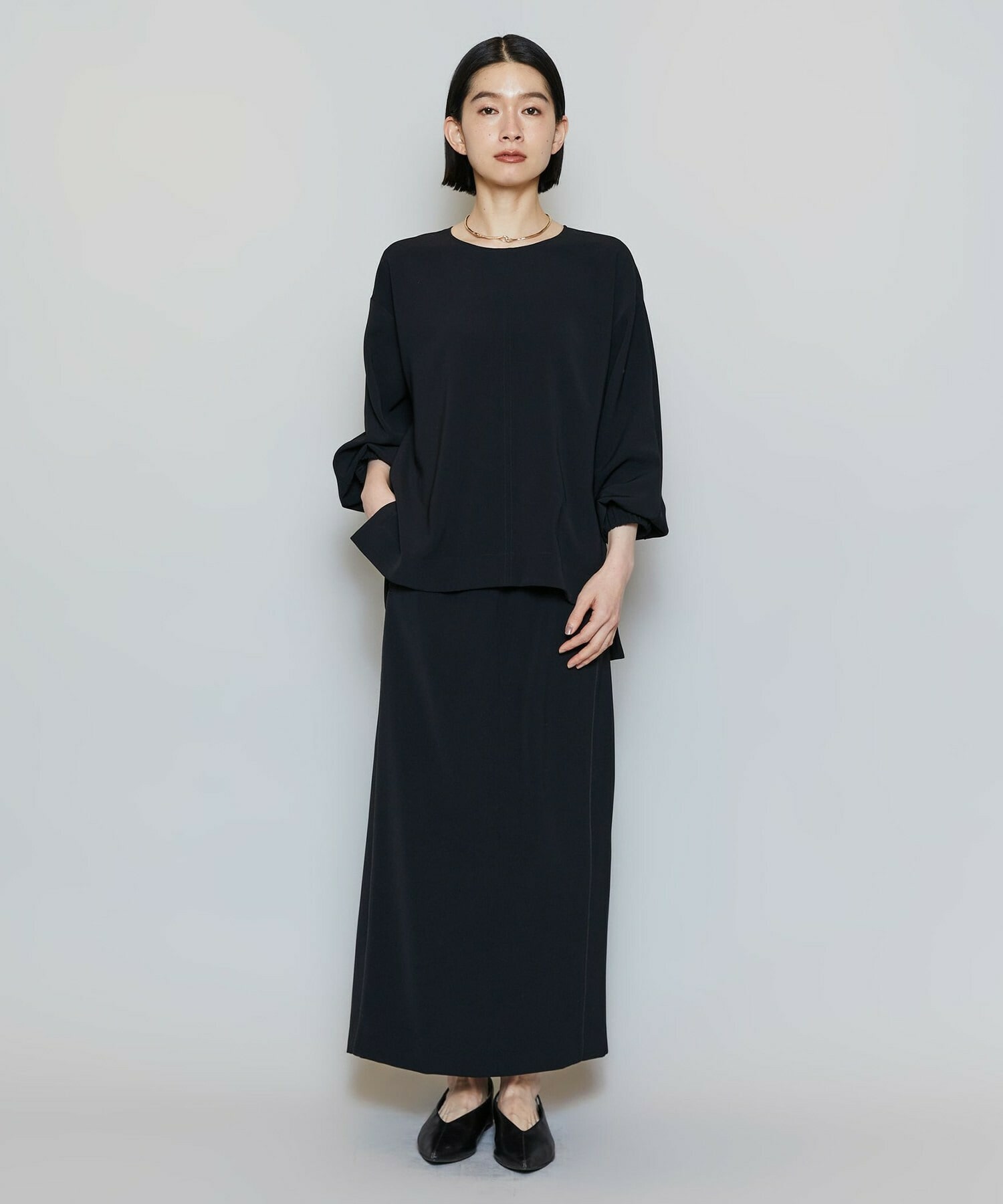 【MOGA】【Lサイズ】マカロンツイルストレートロングスカート 詳細画像 ブラック 1