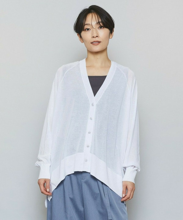 【Lサイズ】ハイゲージシアーラグランスリーブカーディガン 詳細画像 ホワイト 2