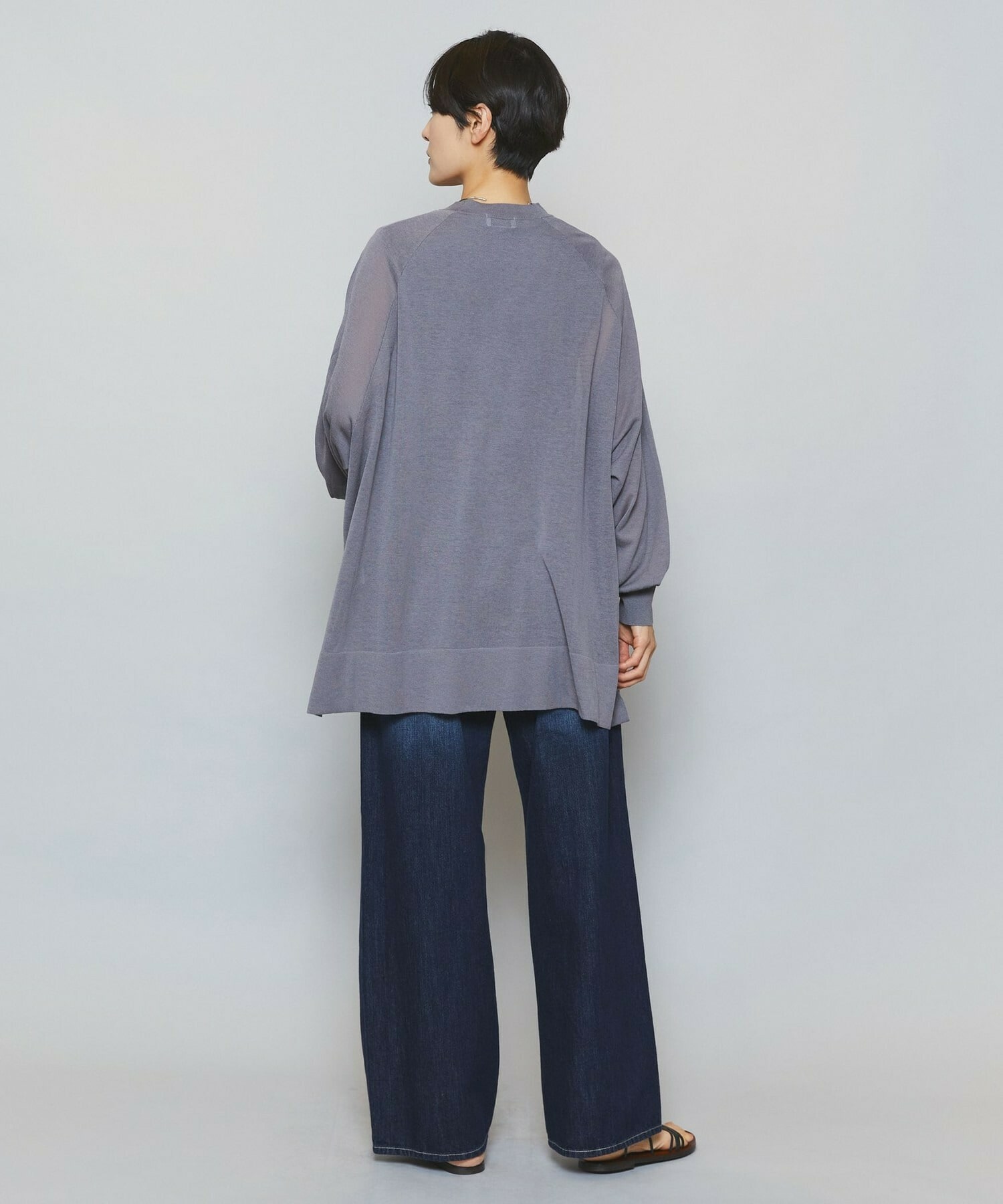 【MOGA】【Lサイズ】ハイゲージシアーラグランスリーブカーディガン 詳細画像 ブラック 15