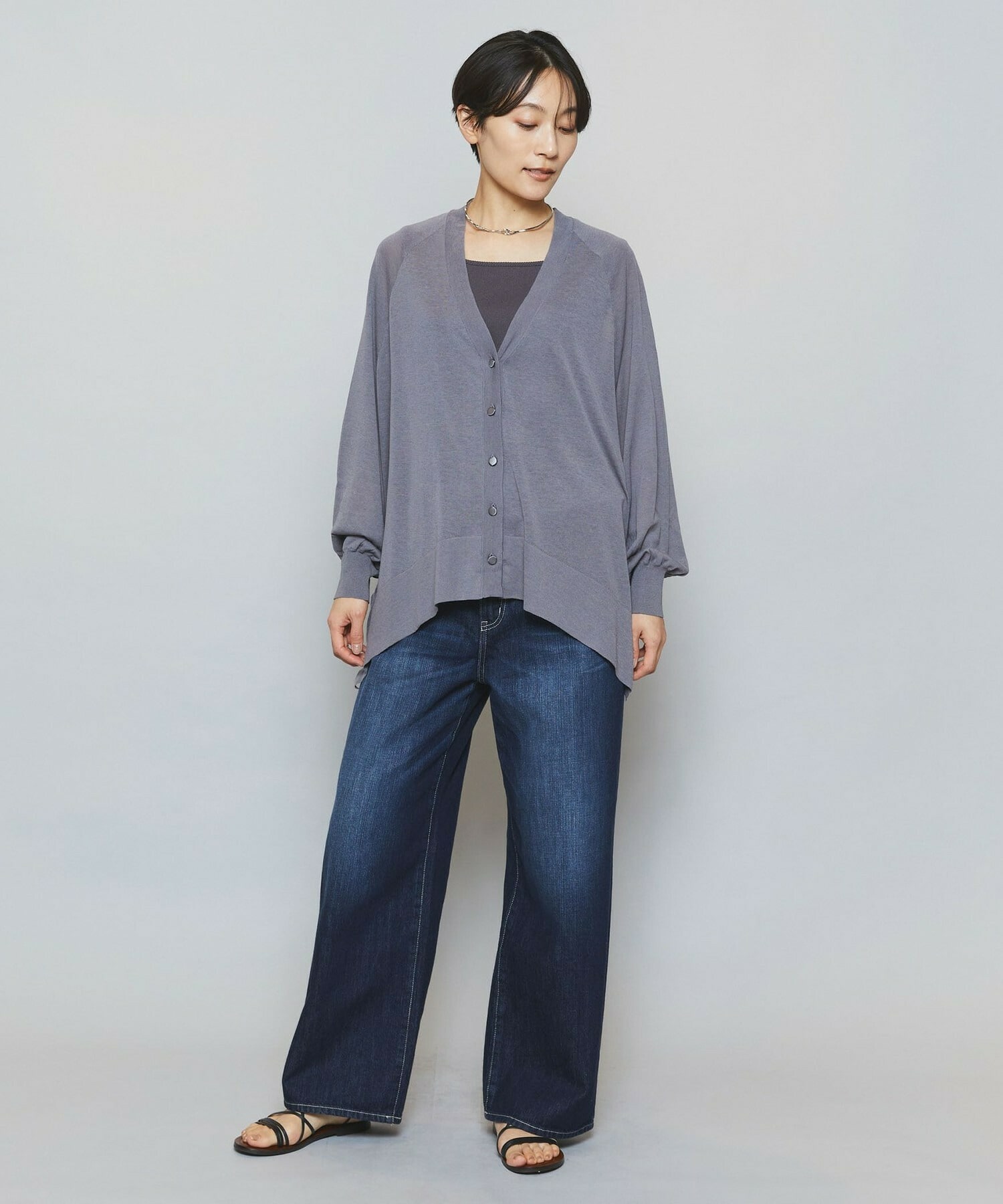 【MOGA】【Lサイズ】ハイゲージシアーラグランスリーブカーディガン 詳細画像 ブラック 18