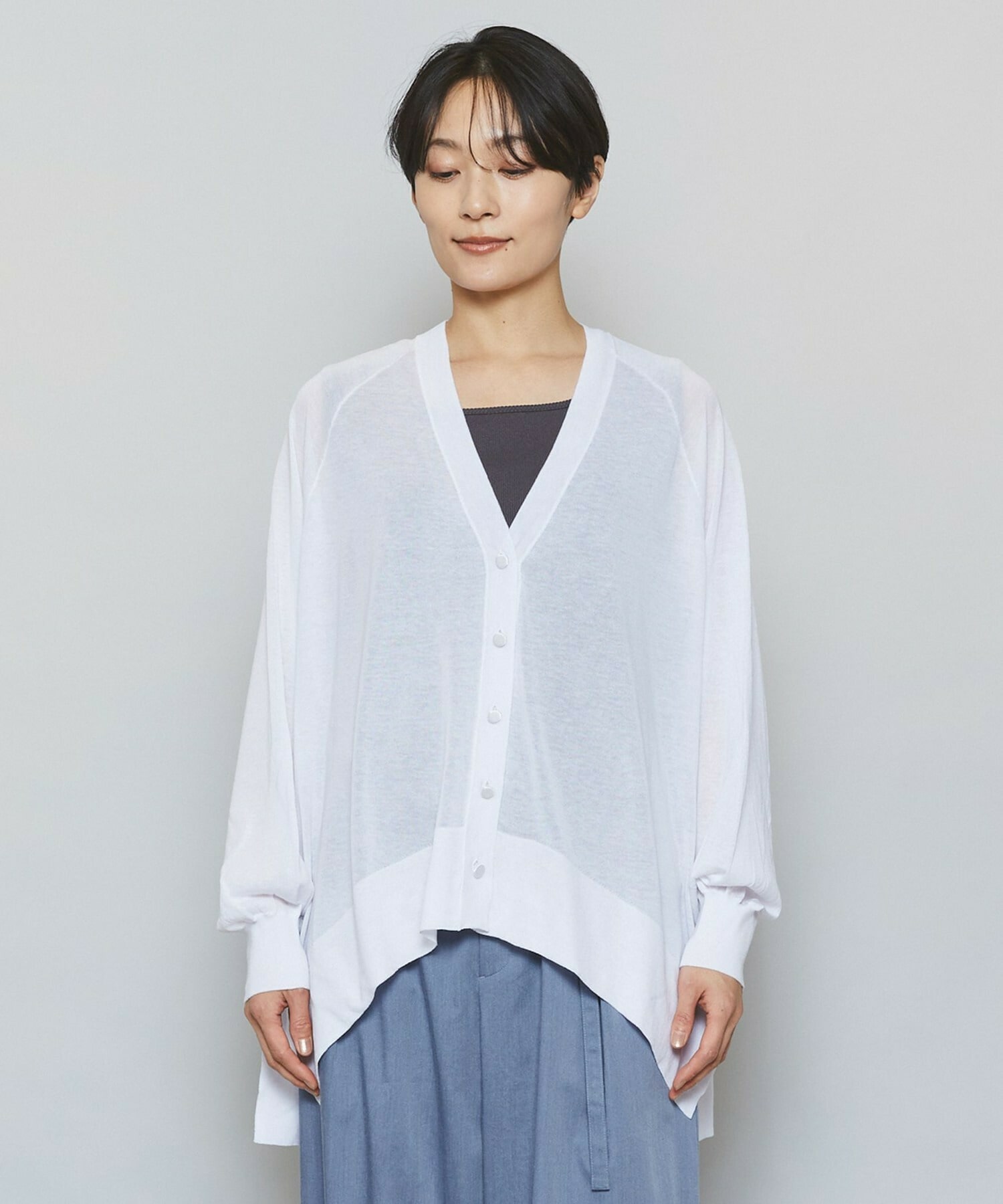 【MOGA】【Lサイズ】ハイゲージシアーラグランスリーブカーディガン 詳細画像 ブラック 19