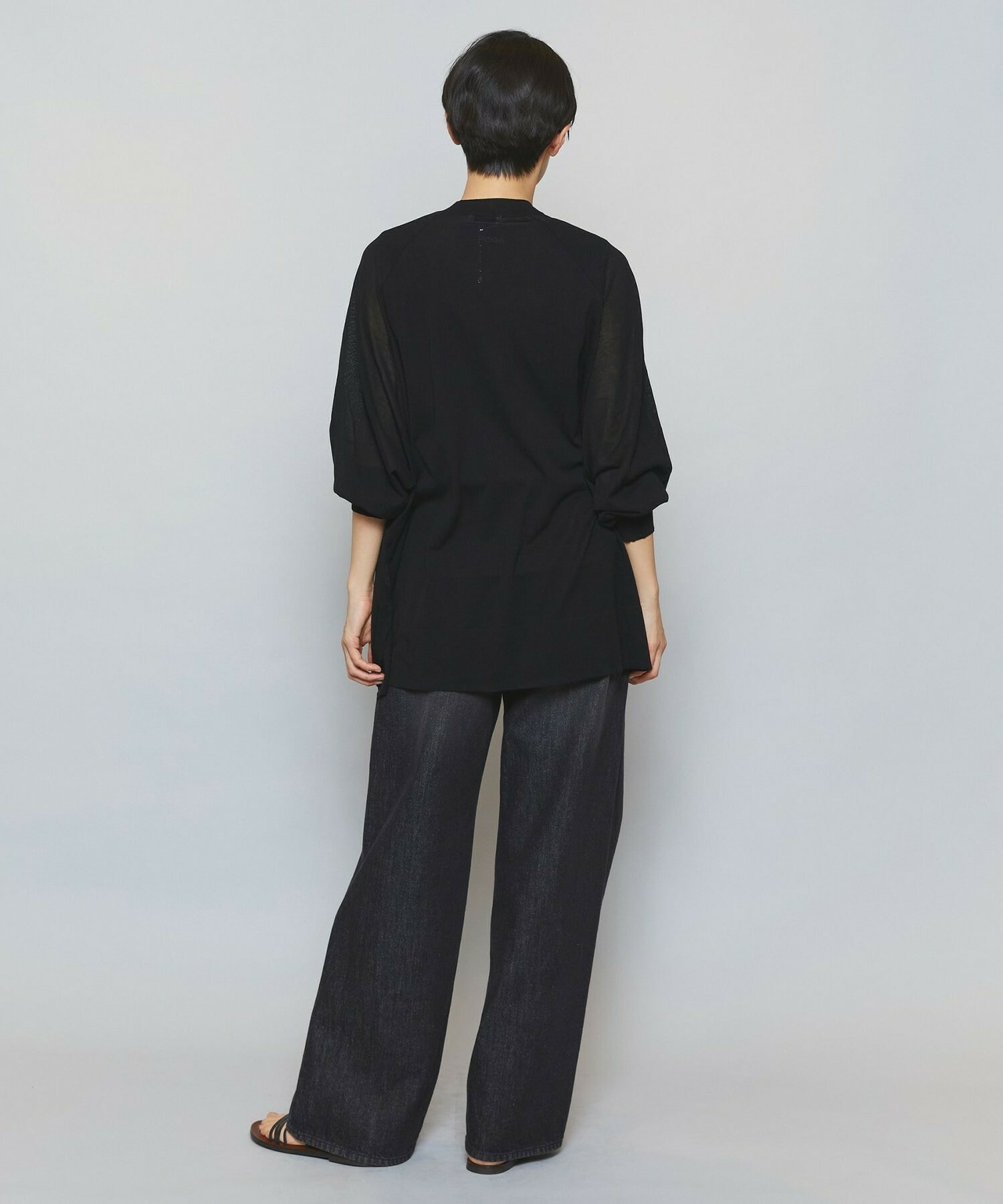 【MOGA】【Lサイズ】ハイゲージシアーラグランスリーブカーディガン 詳細画像 ブラック 6