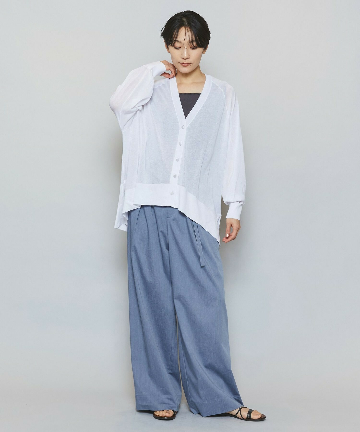 【MOGA】【Lサイズ】ハイゲージシアーラグランスリーブカーディガン 詳細画像 ブラック 8